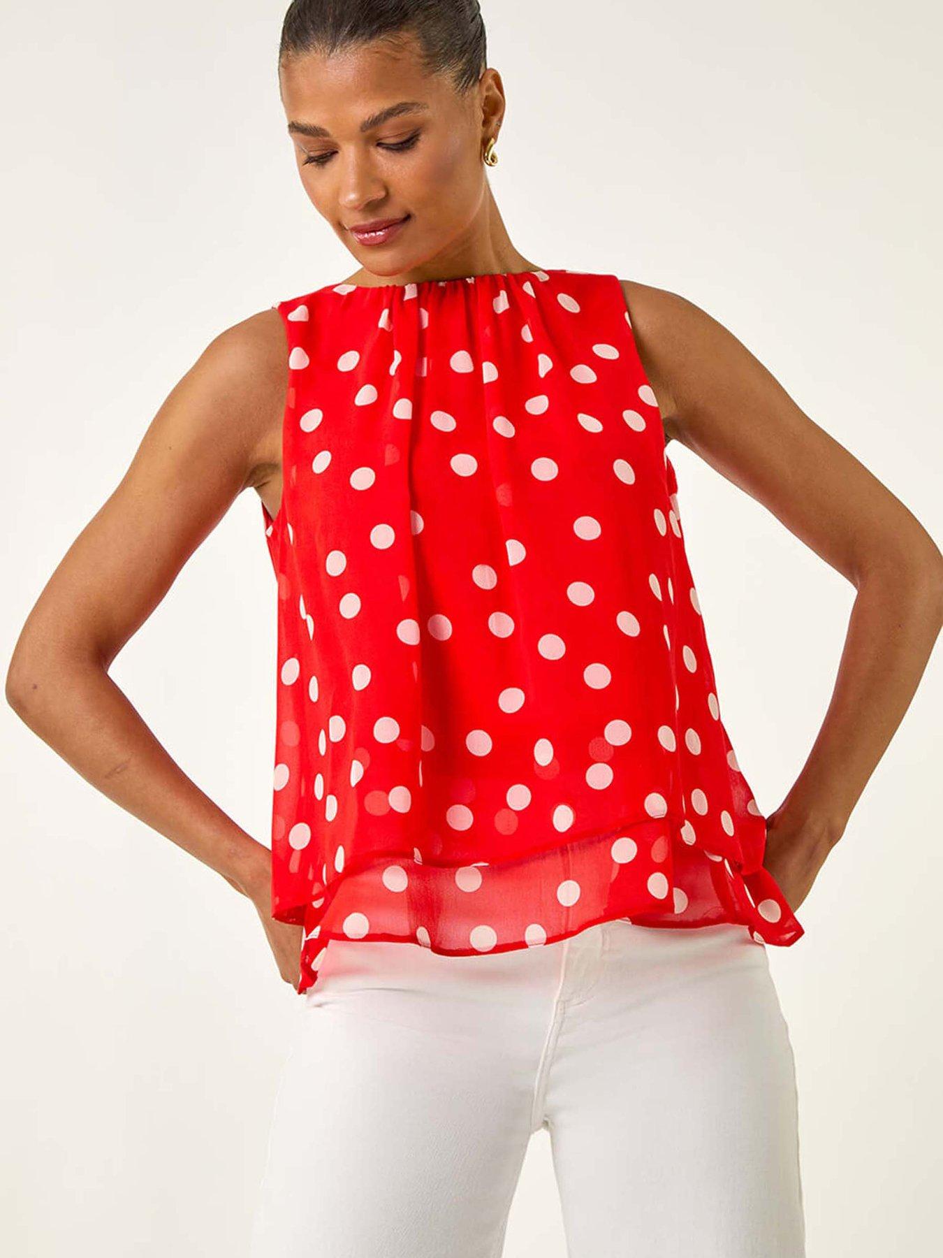 undefined Spot Print Double Layered Pleated Top - Red