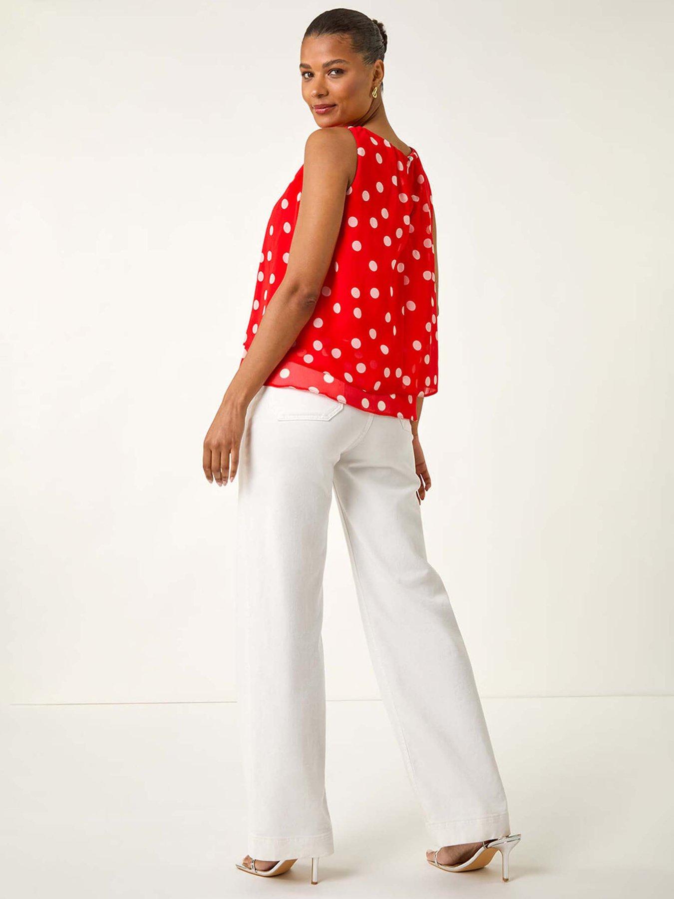 Image 2 of 5 of Roman Spot Print Double Layered Pleated Top - Red