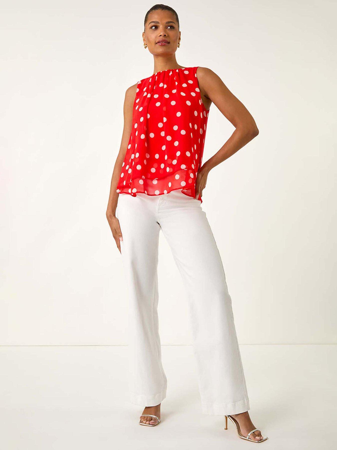 Image 3 of 5 of Roman Spot Print Double Layered Pleated Top - Red