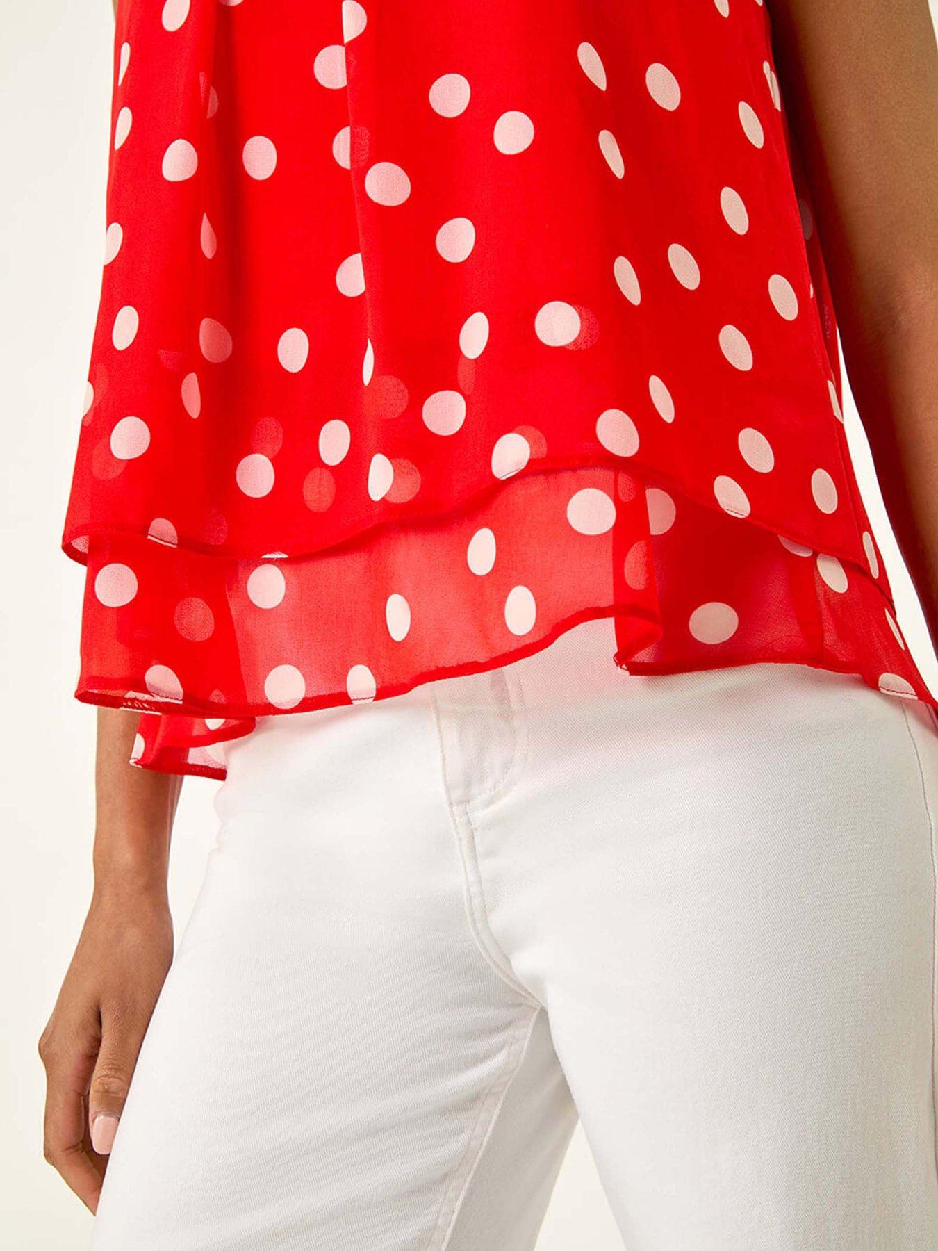 Image 5 of 5 of Roman Spot Print Double Layered Pleated Top - Red