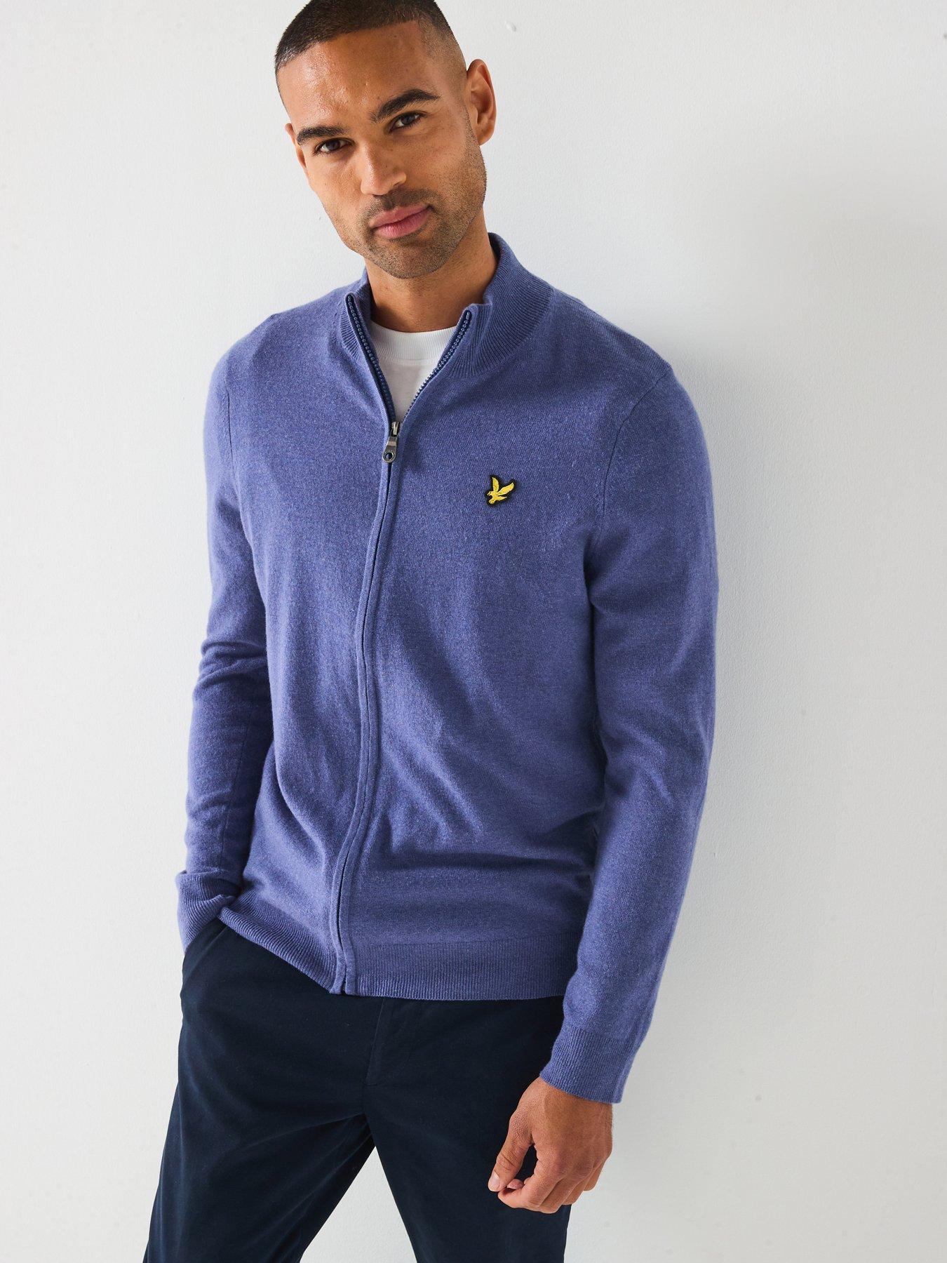 Lyle & Scott Lambswool Blend Zip Through Knitted Jacket- Blue