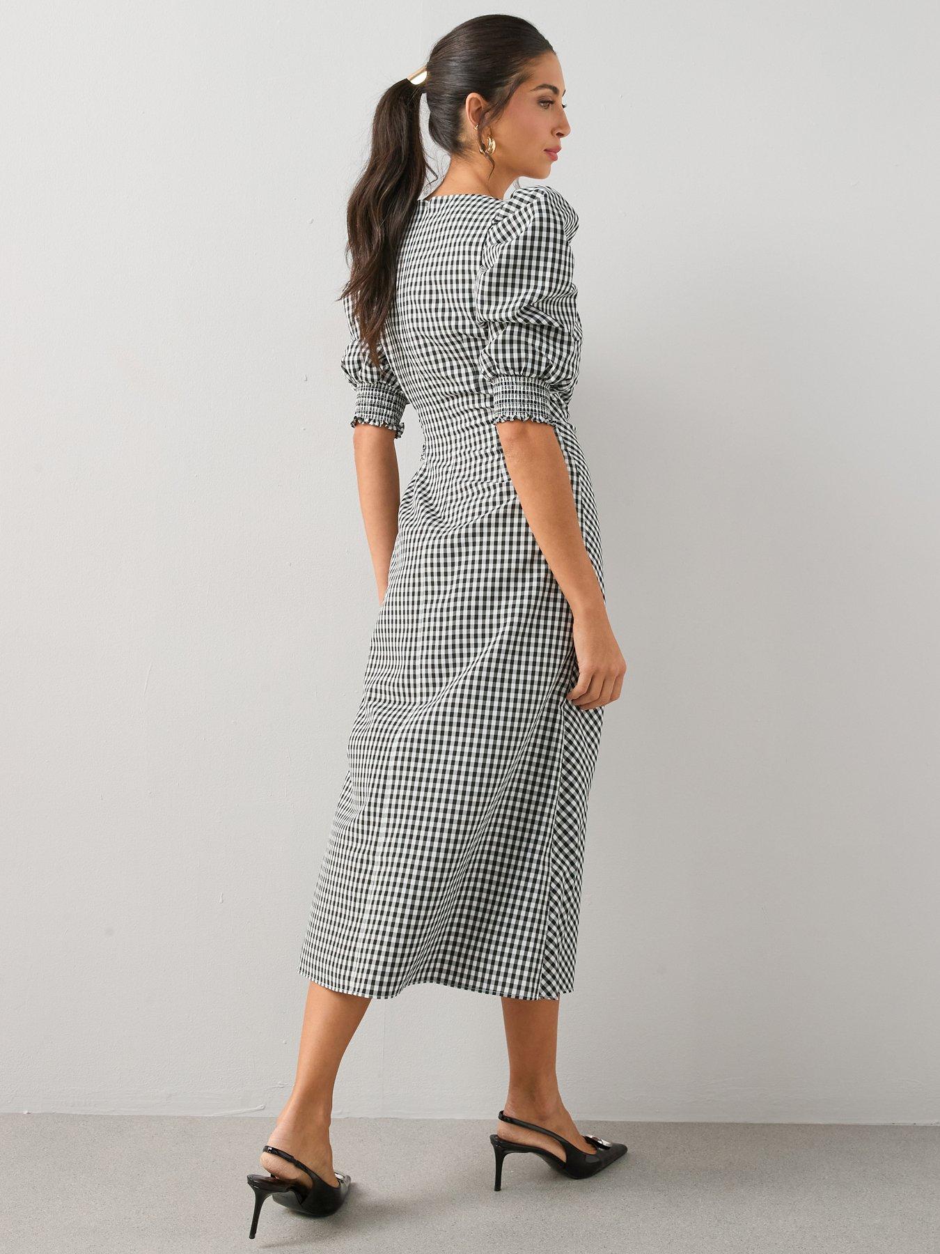 stillFront image of the-very-collection-wrap-midi-dress-gingham-print