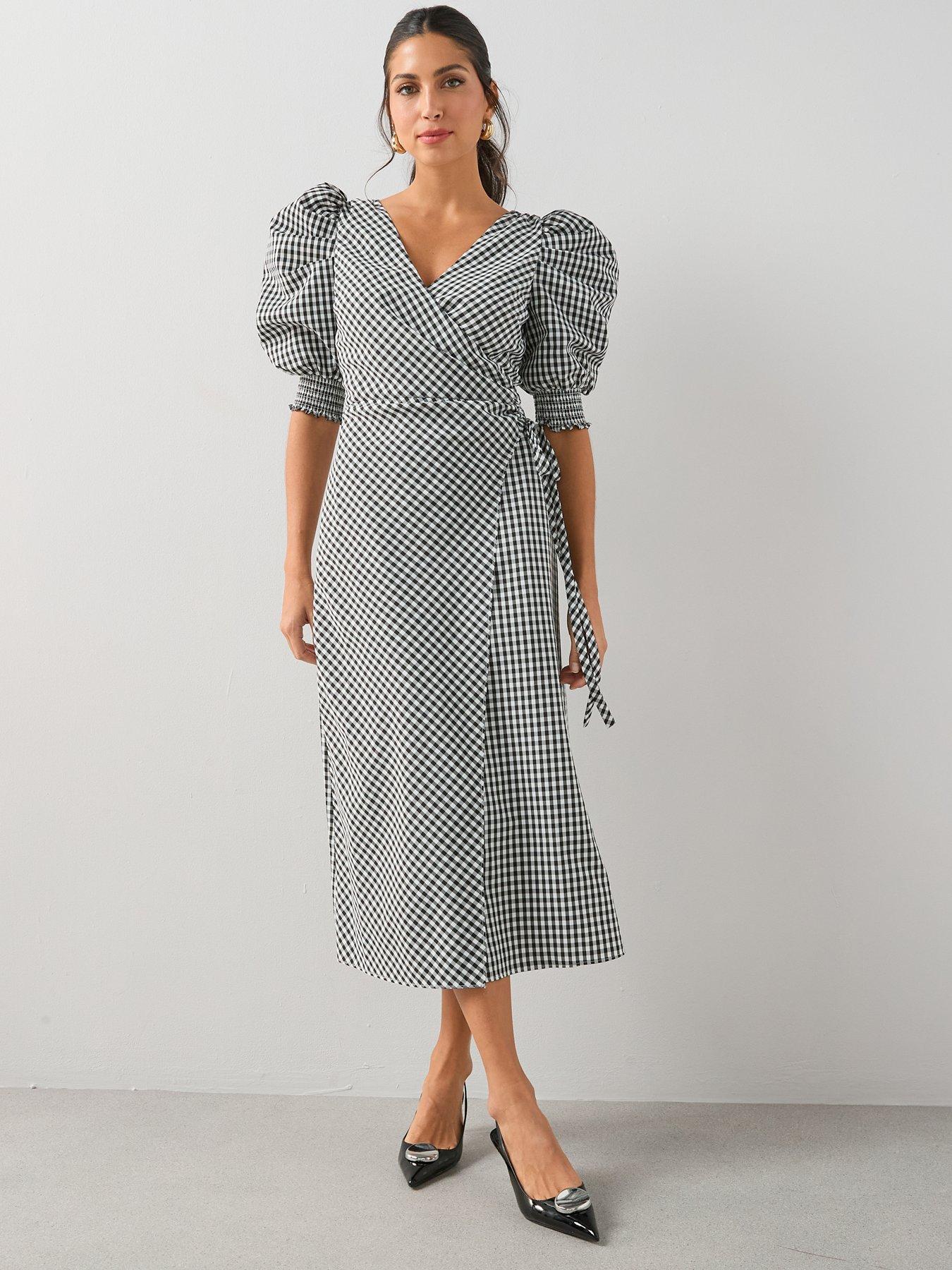  image of the-very-collection-wrap-midi-dress-gingham-print