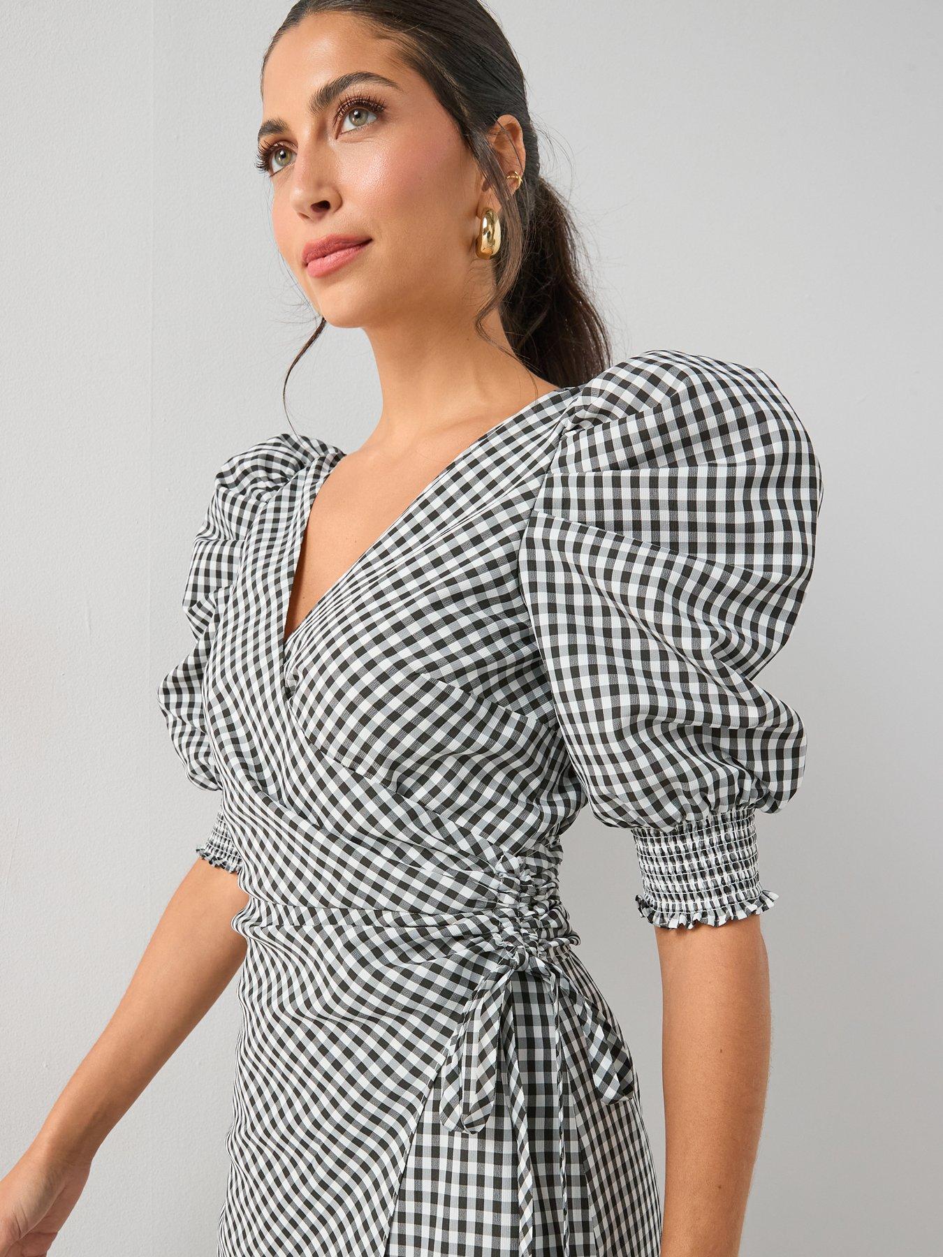  image of the-very-collection-wrap-midi-dress-gingham-print