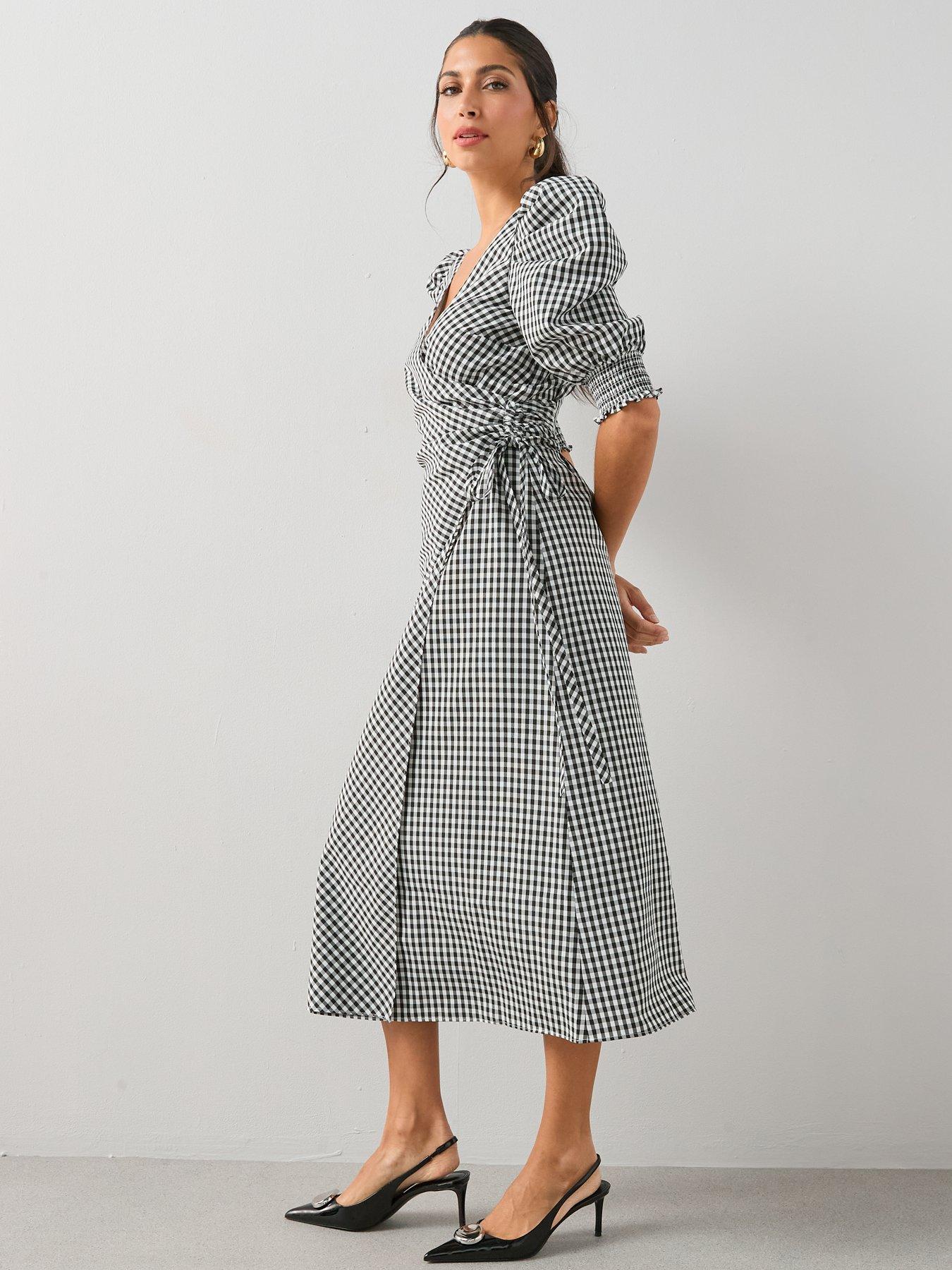  image of the-very-collection-wrap-midi-dress-gingham-print
