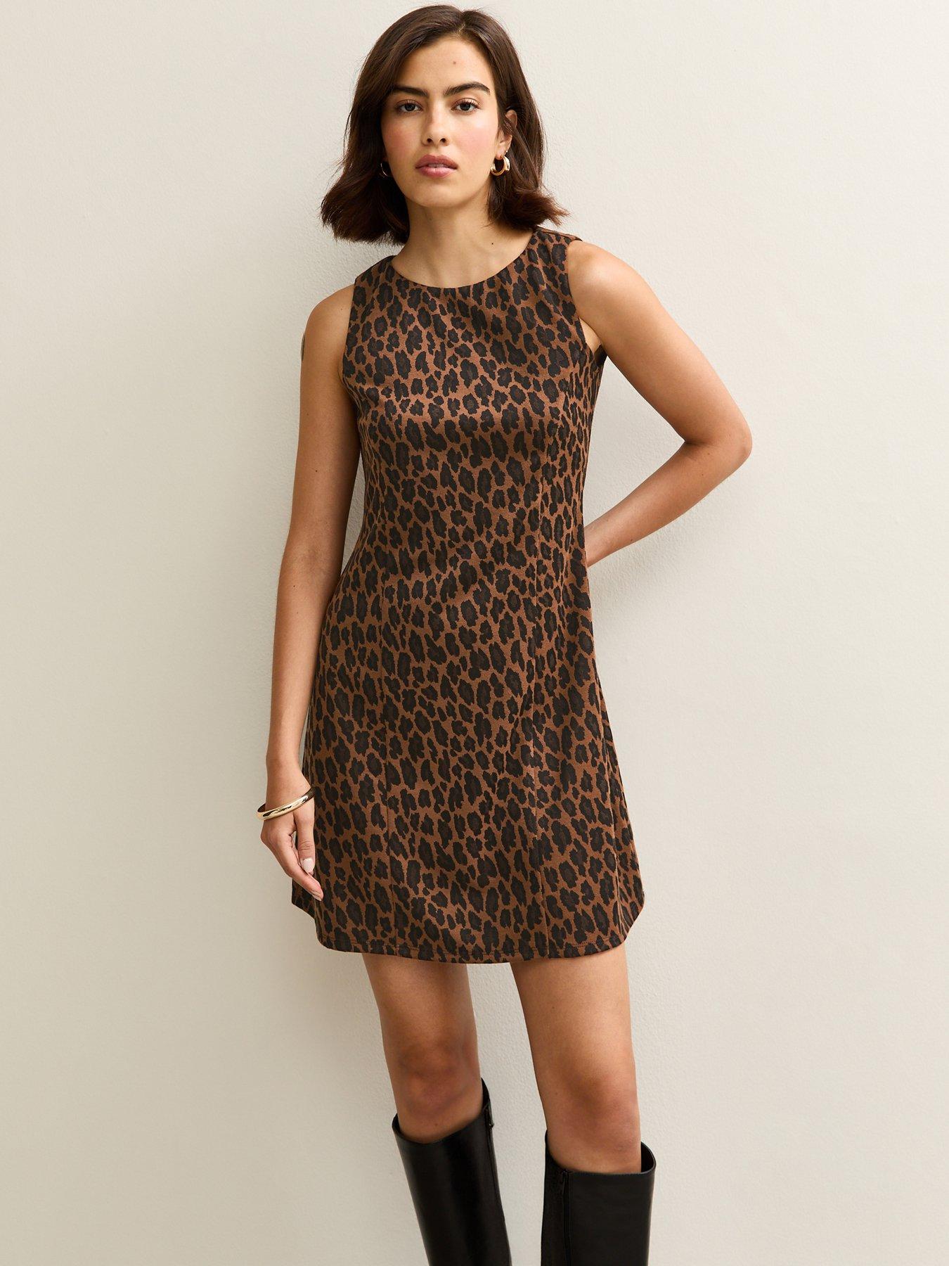 Image 1 of 4 of New Look Brown Animal Print Jacquard Mini Dress