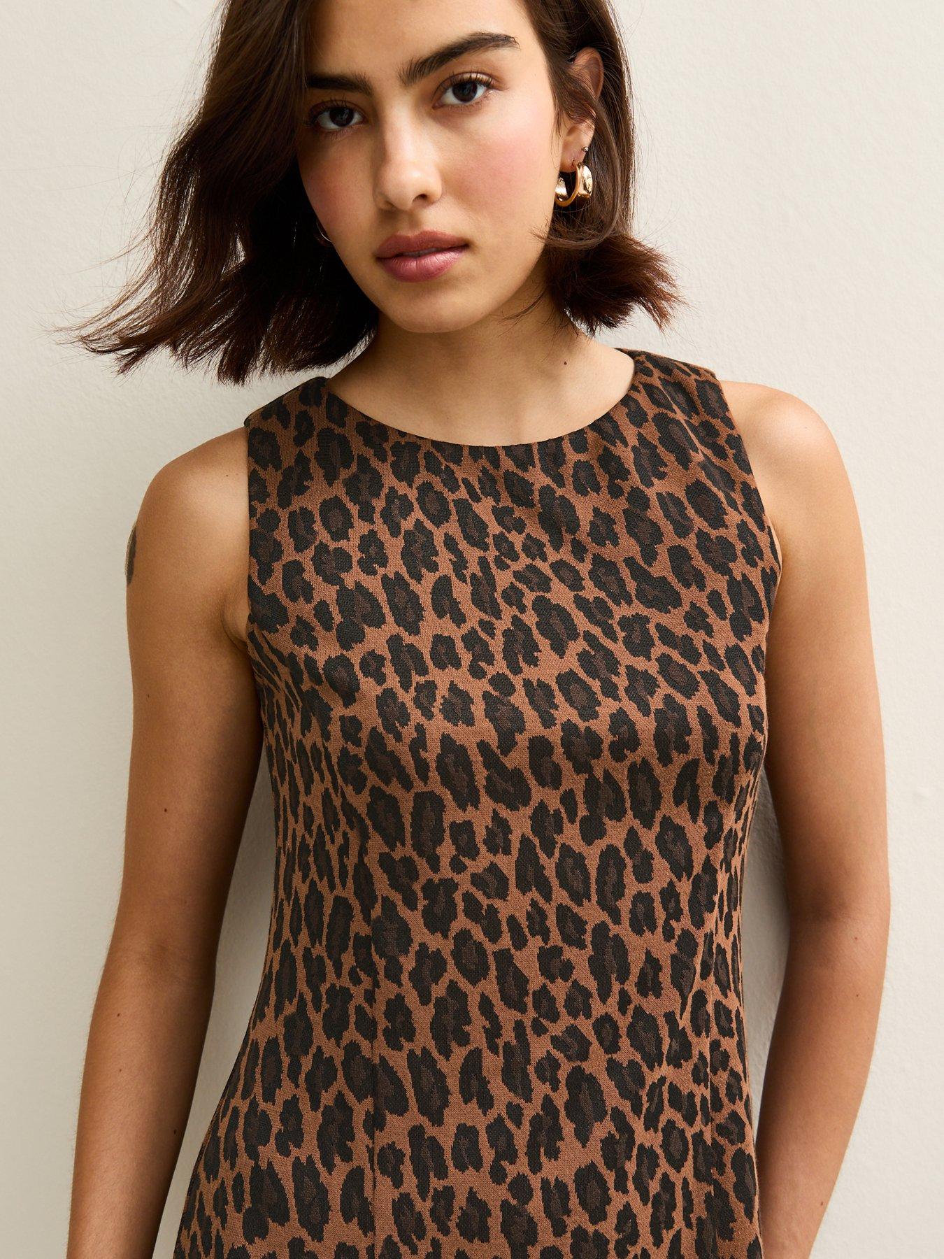 Image 4 of 4 of New Look Brown Animal Print Jacquard Mini Dress