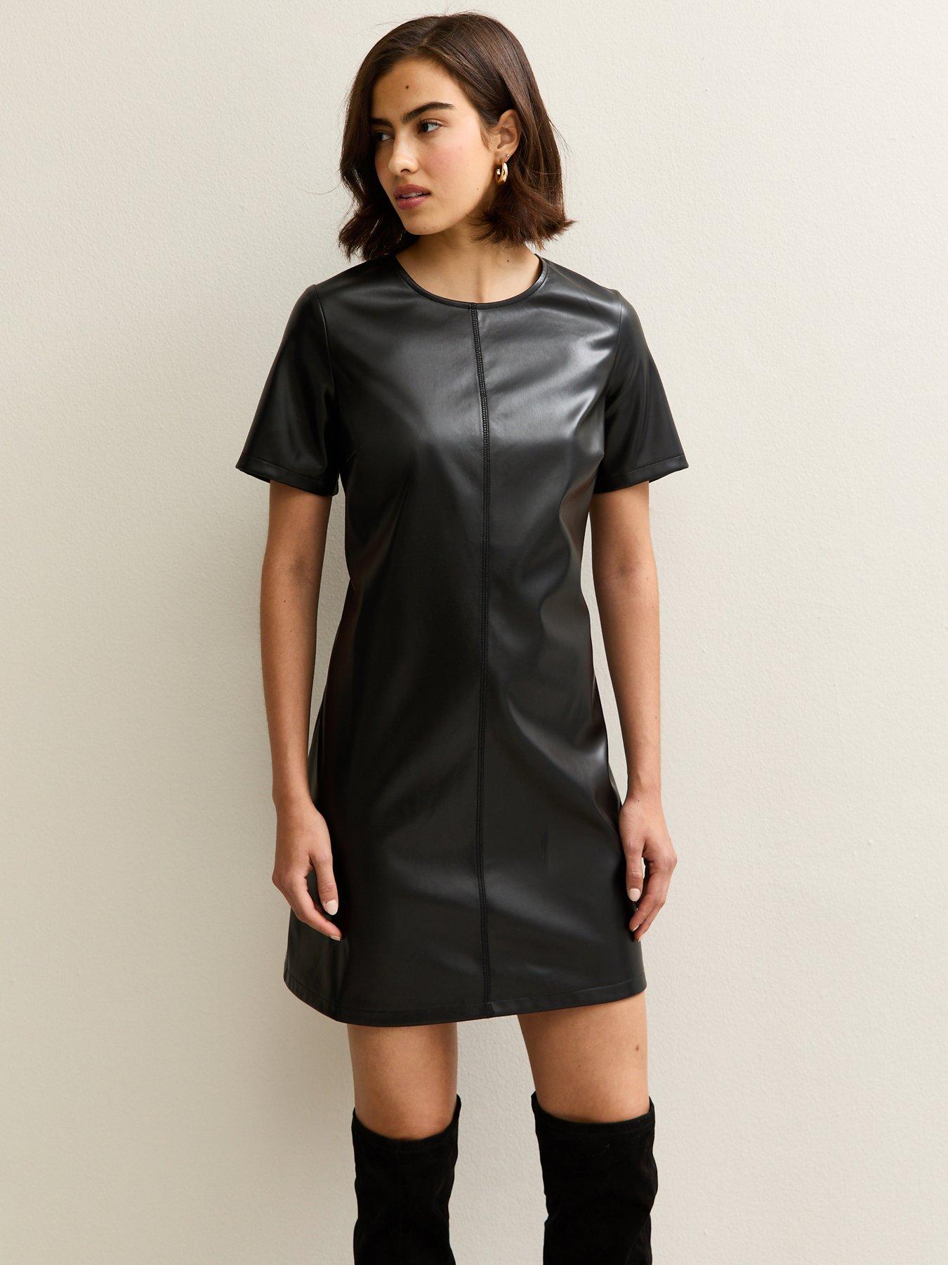 undefined Black Faux Leather T-shirt Mini Dress
