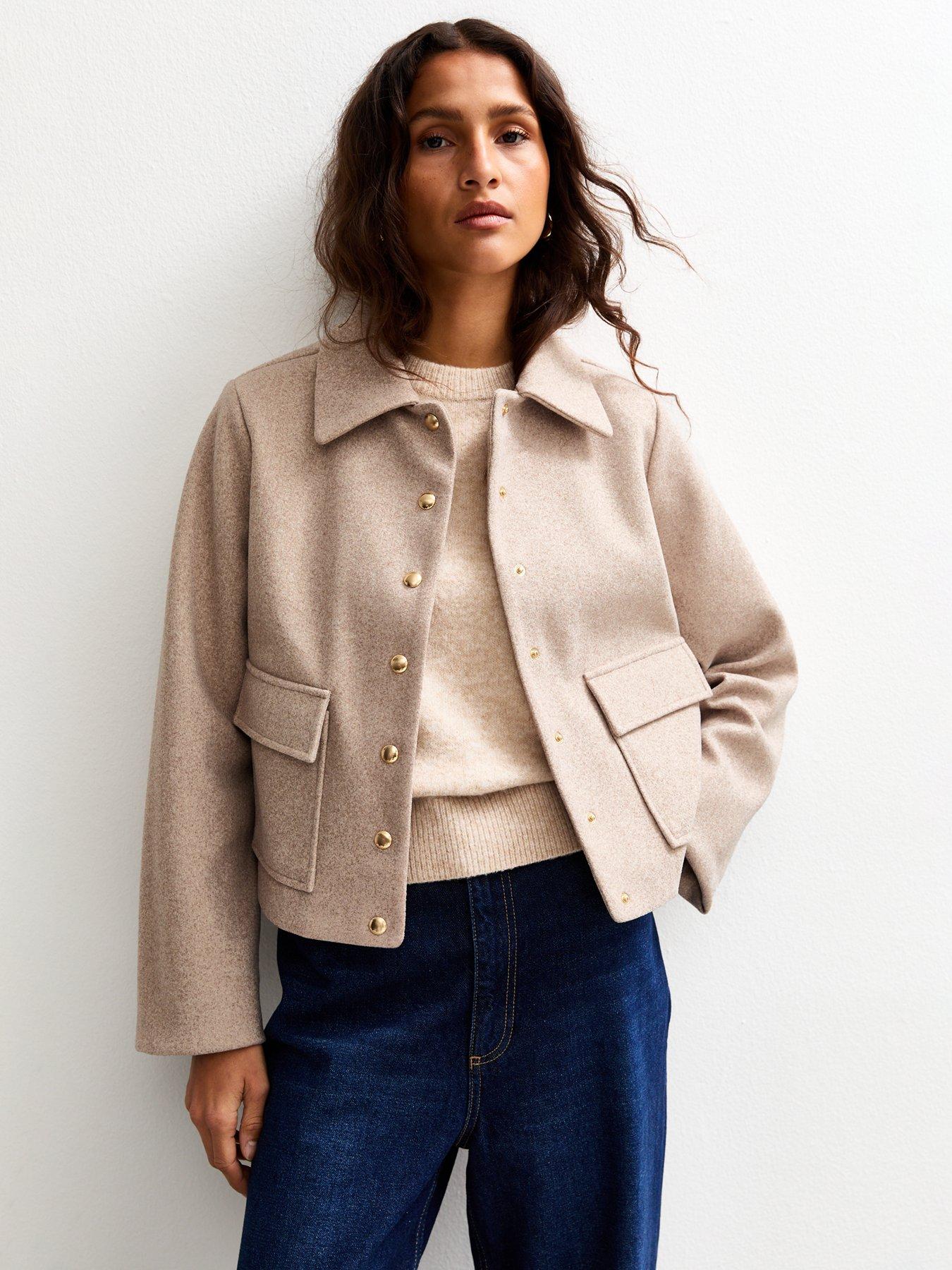 Image 1 of 4 of New Look Button Up Long Sleeve Shacket - Cream