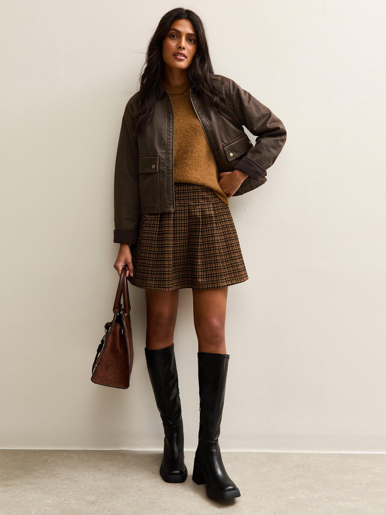  image of new-look-cropped-waxed-barn-jacket-brown