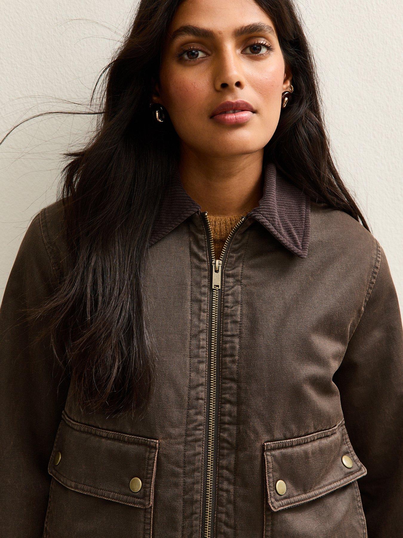  image of new-look-cropped-waxed-barn-jacket-brown