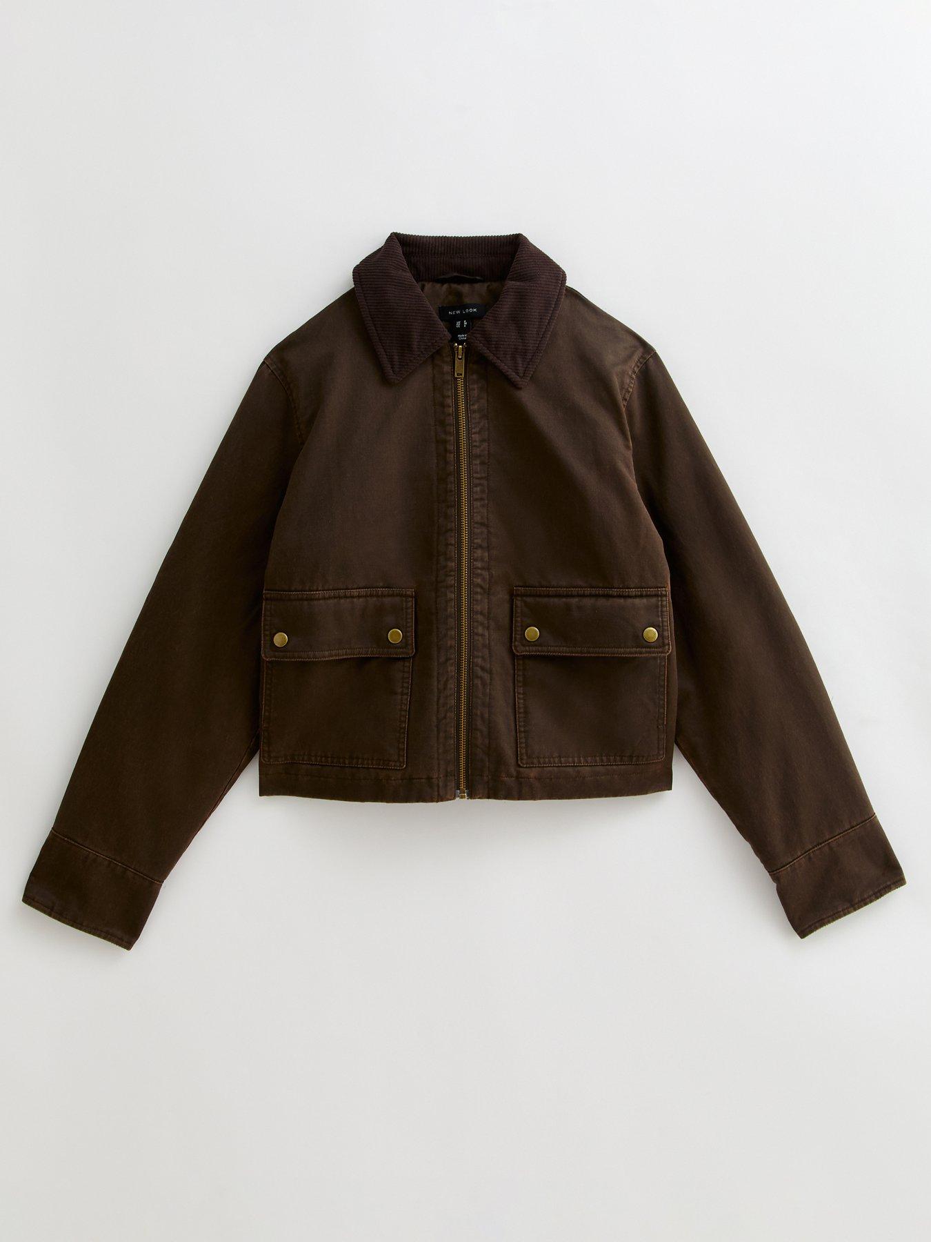  image of new-look-cropped-waxed-barn-jacket-brown