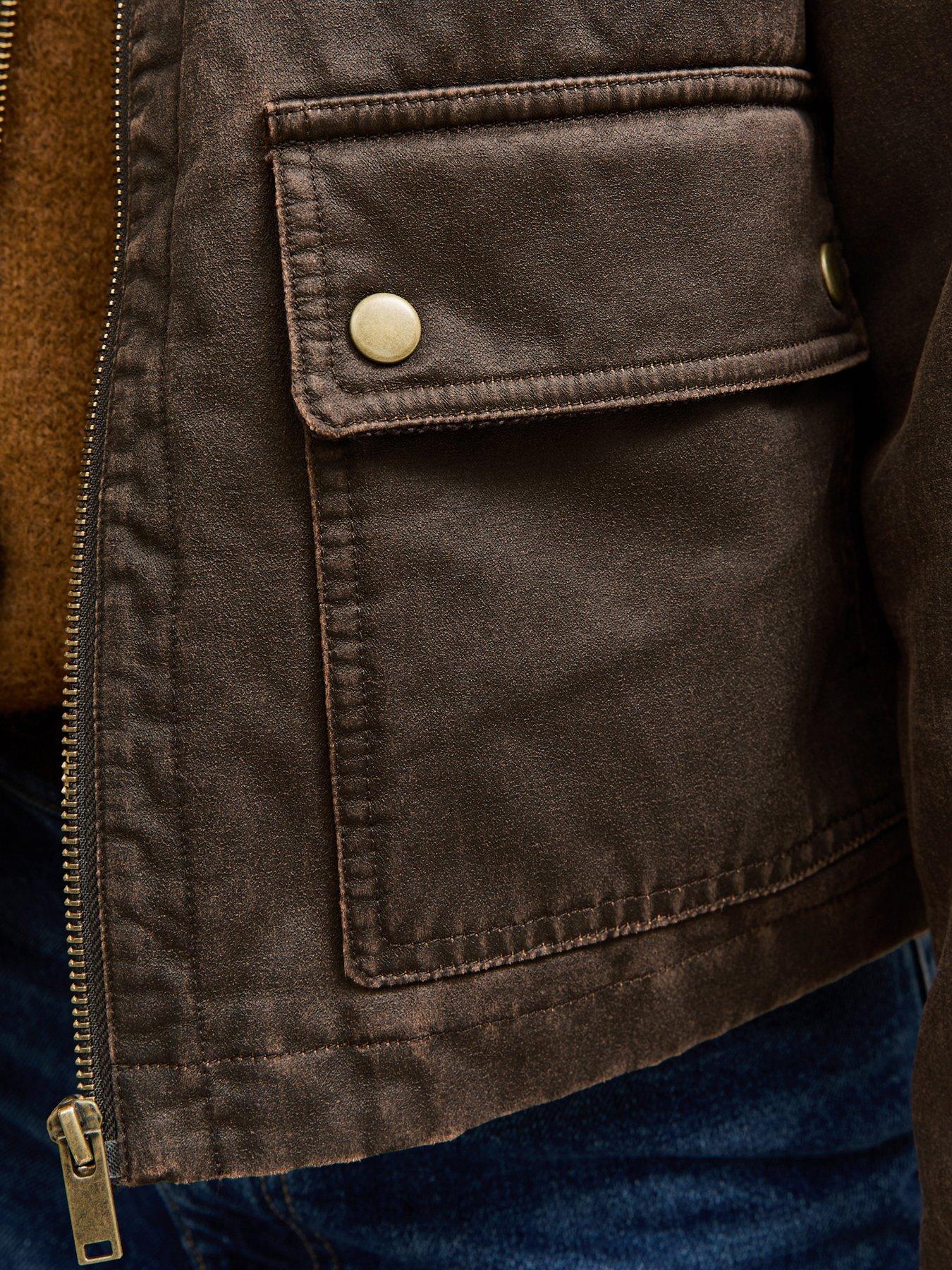  image of new-look-cropped-waxed-barn-jacket-brown