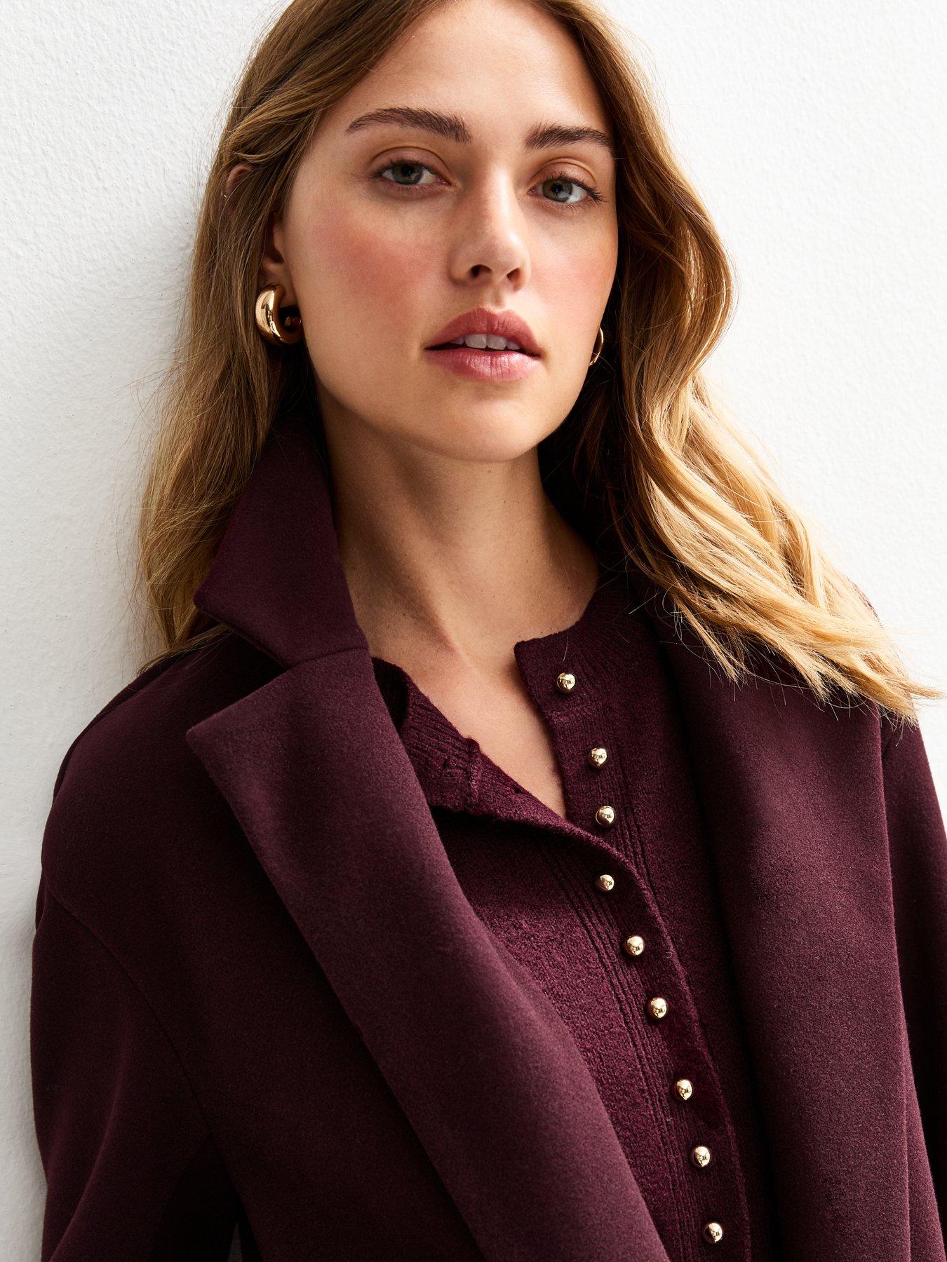 Image 4 of 5 of New Look Unlined Tailored Coat - Dark Burgundy