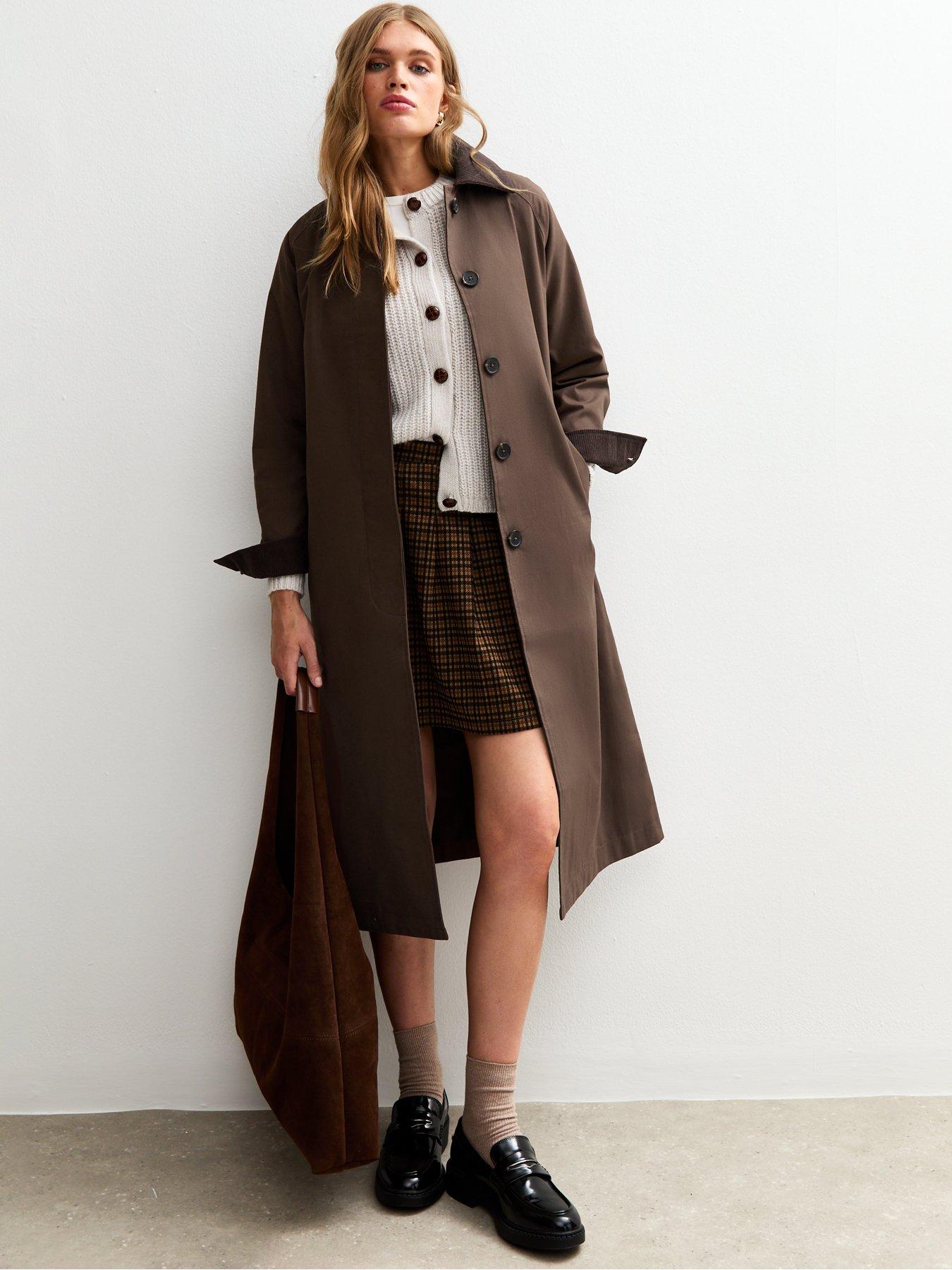 undefined Dark Brown Contrast Collar Trench Coat