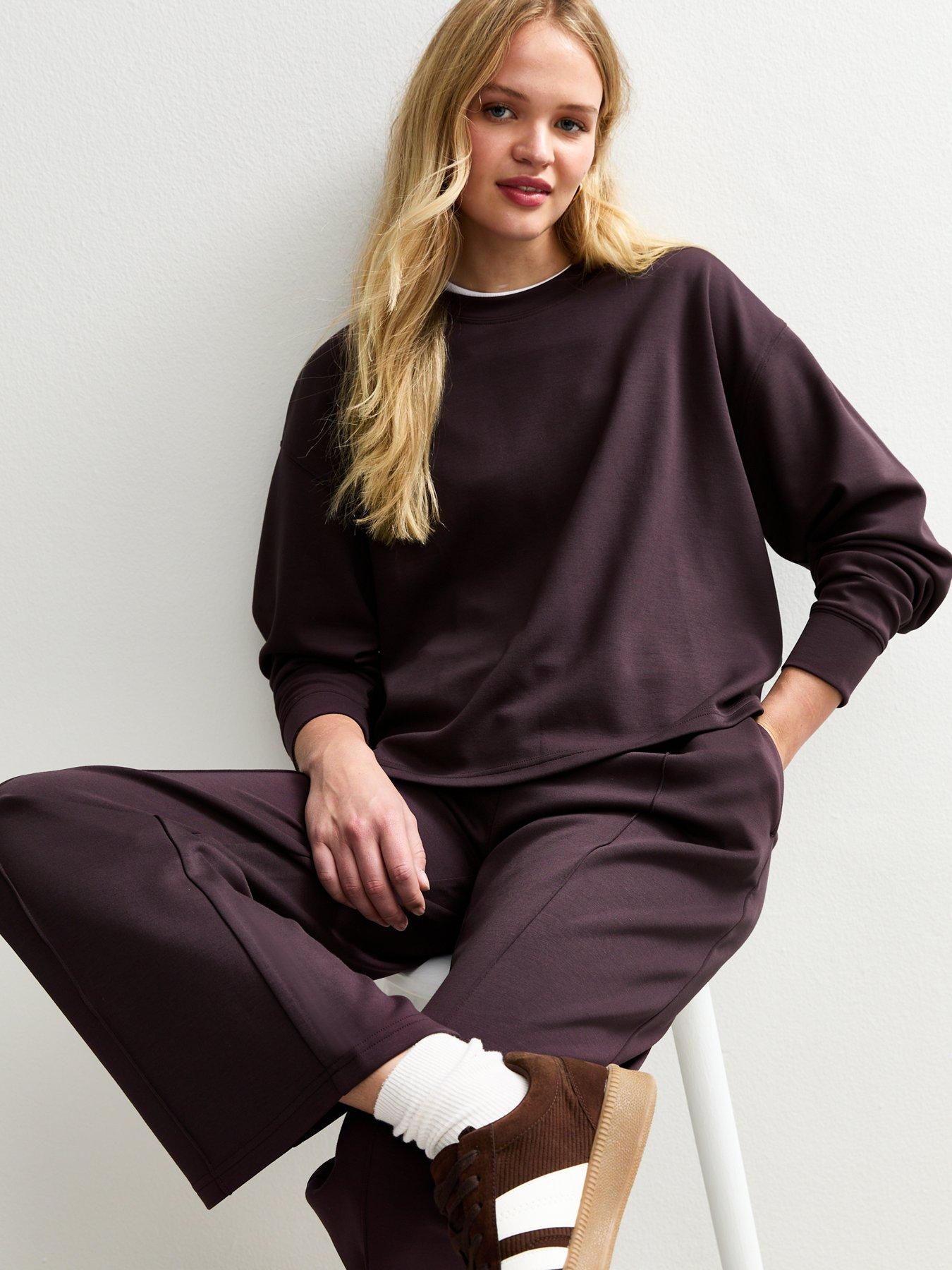 undefined Burgundy Premium Oversized Crew Neck Sweatshirt - Red