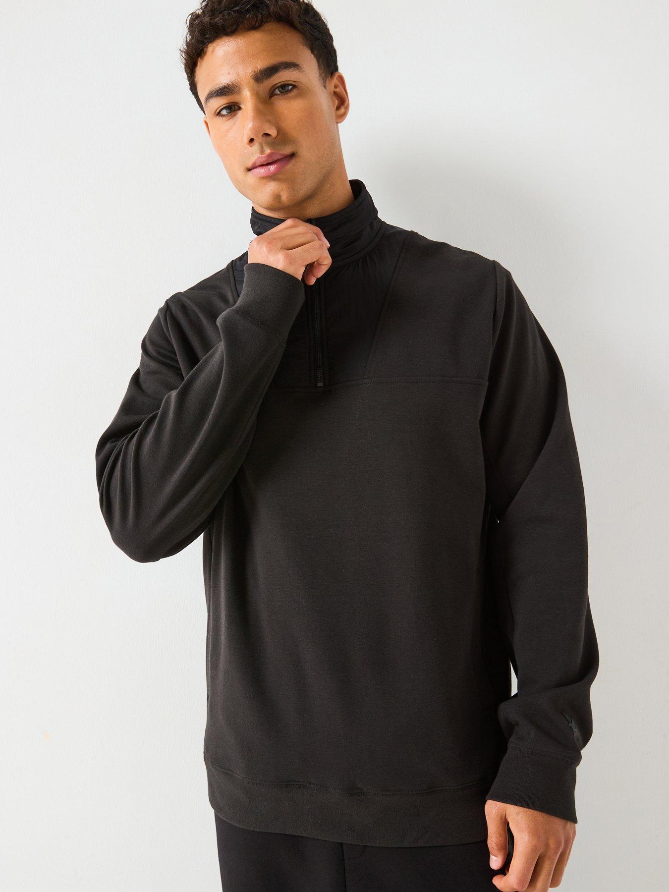 lyle-scott-panelled-hybrid-quarter-zip-top-black