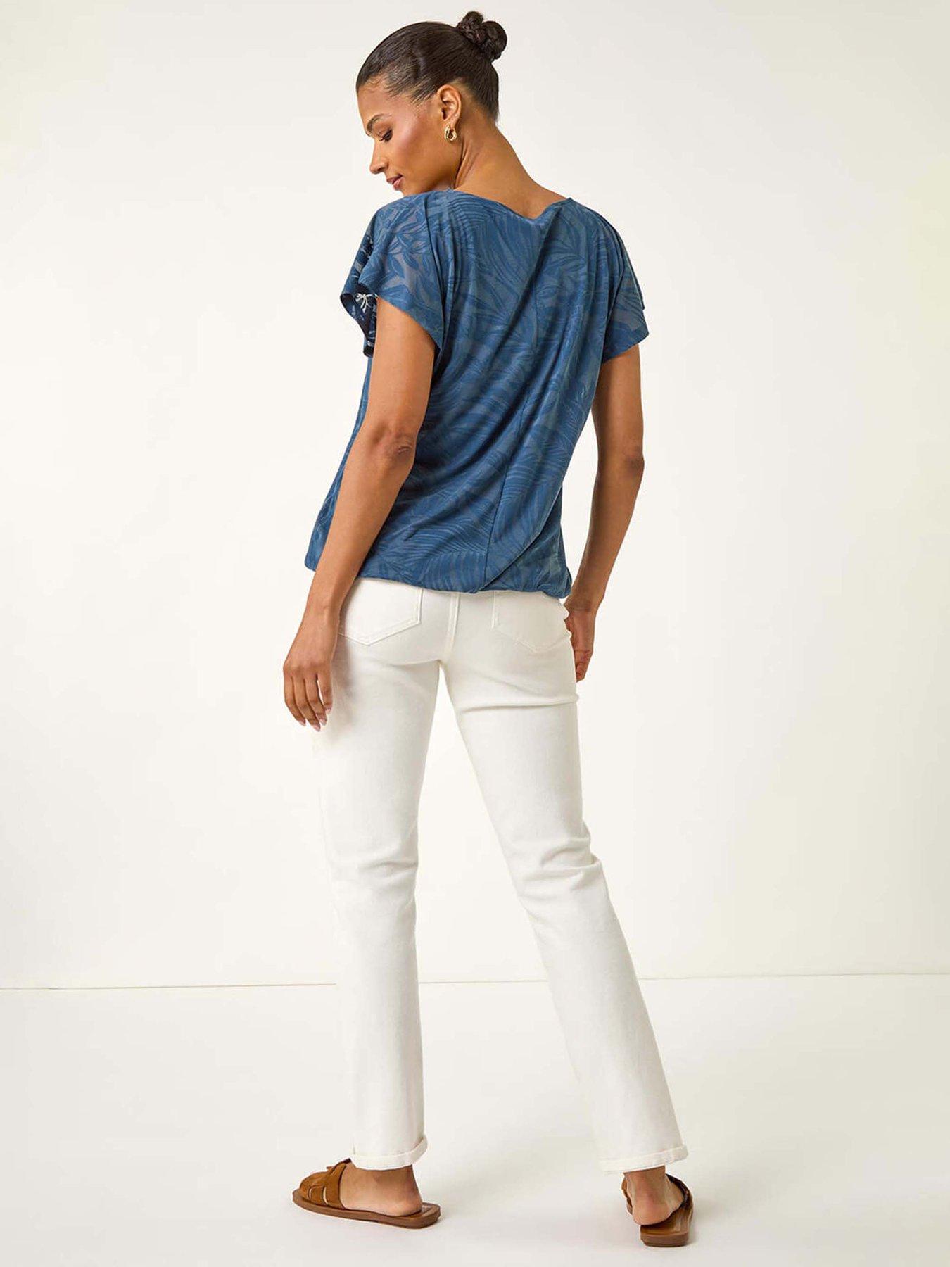 Image 2 of 5 of Roman Burnout Bubble Hem Top - Navy