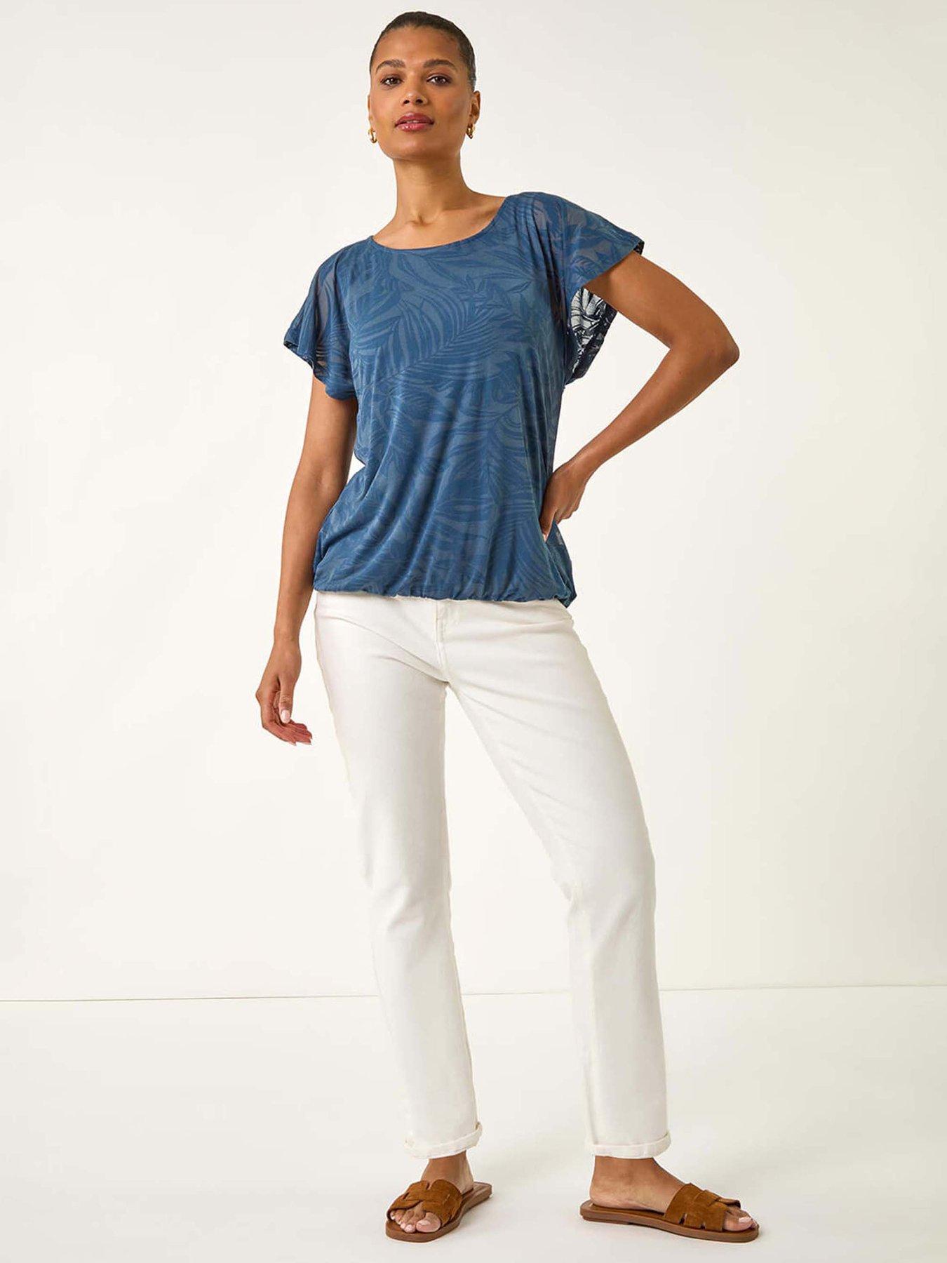 Image 3 of 5 of Roman Burnout Bubble Hem Top - Navy