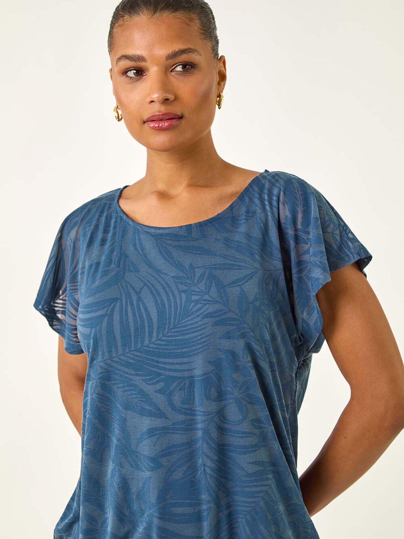 Image 4 of 5 of Roman Burnout Bubble Hem Top - Navy