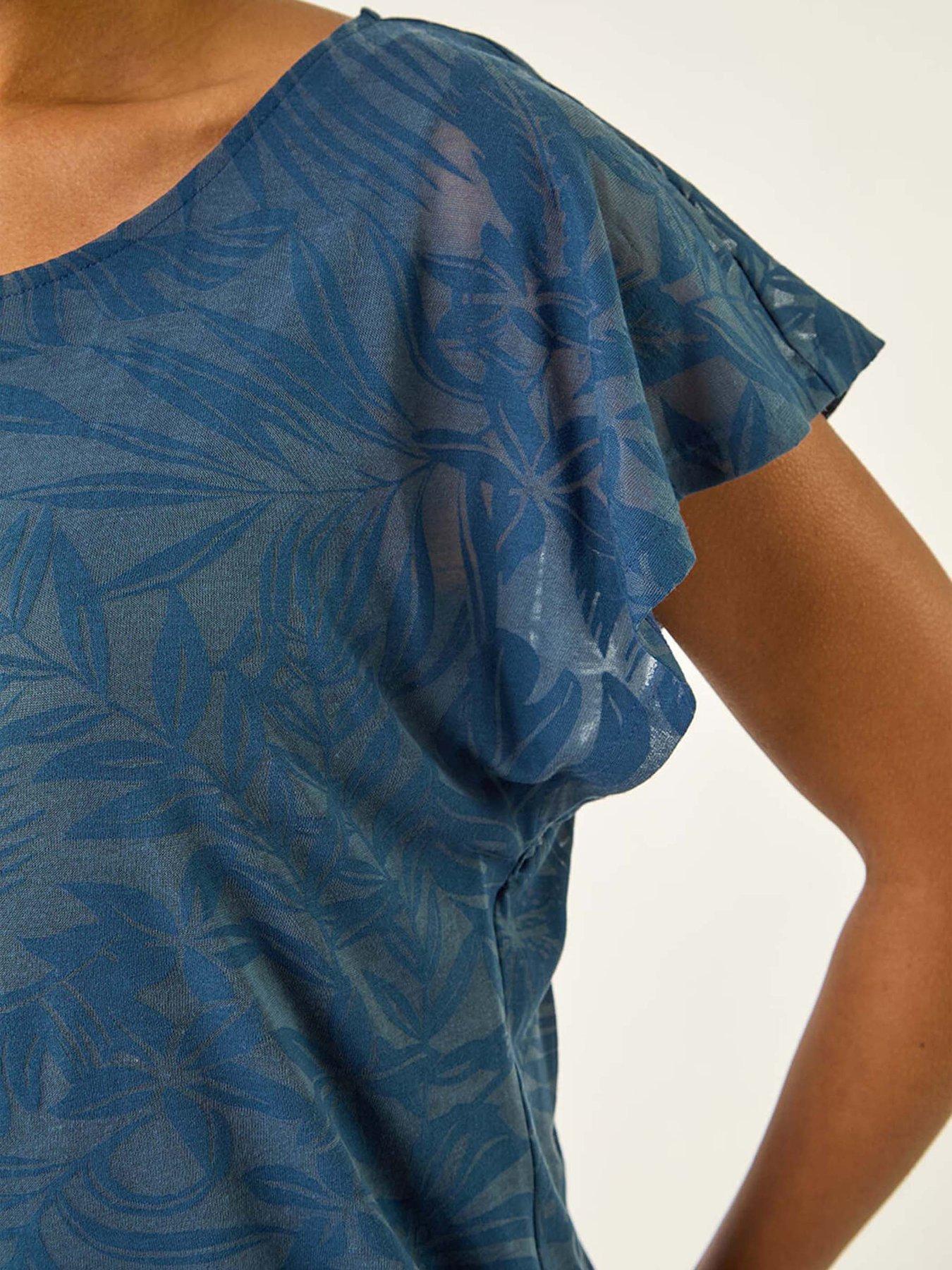 Image 5 of 5 of Roman Burnout Bubble Hem Top - Navy