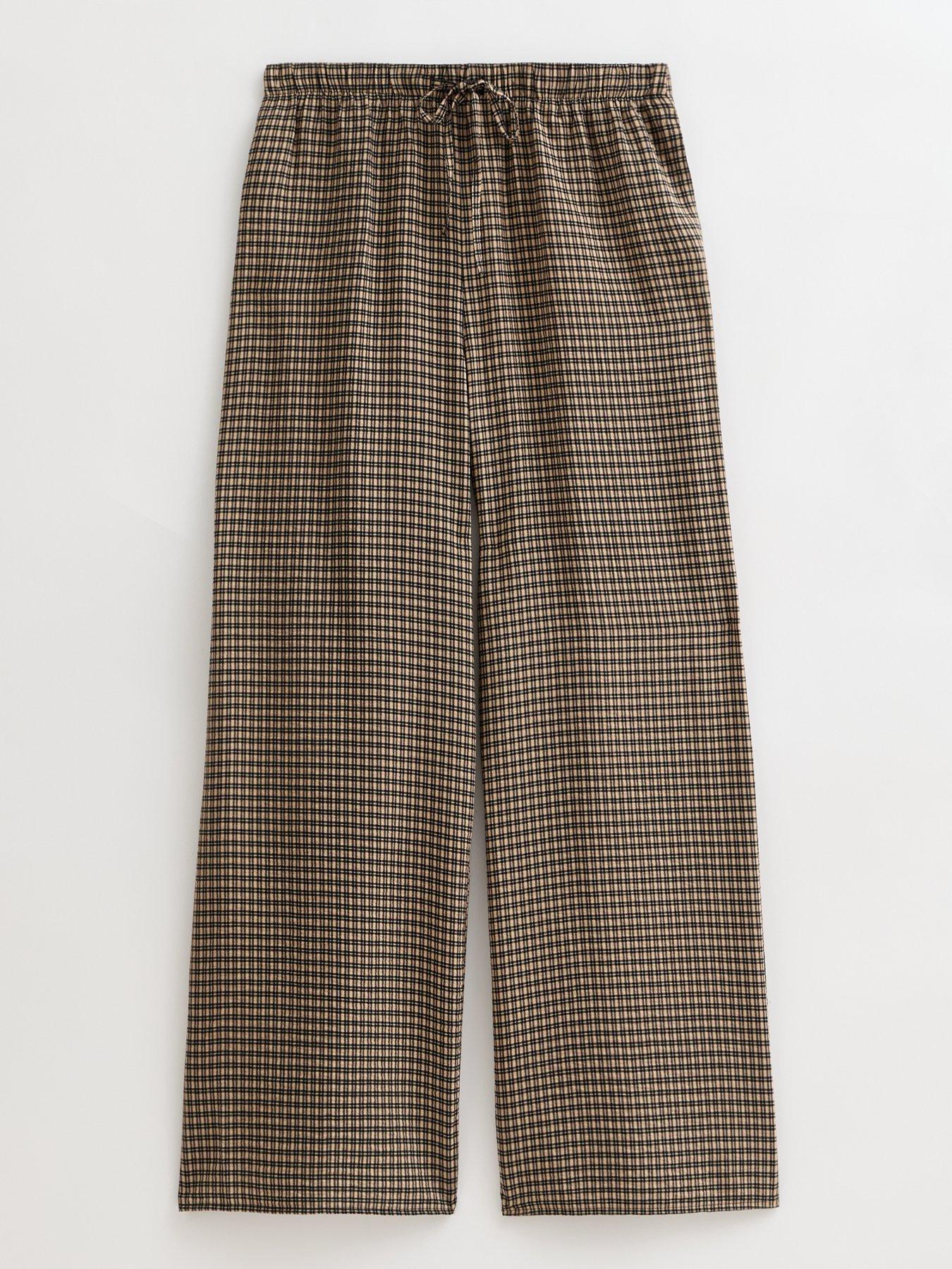 Image 5 of 5 of New Look Checked Wide Leg Trousers - Brown