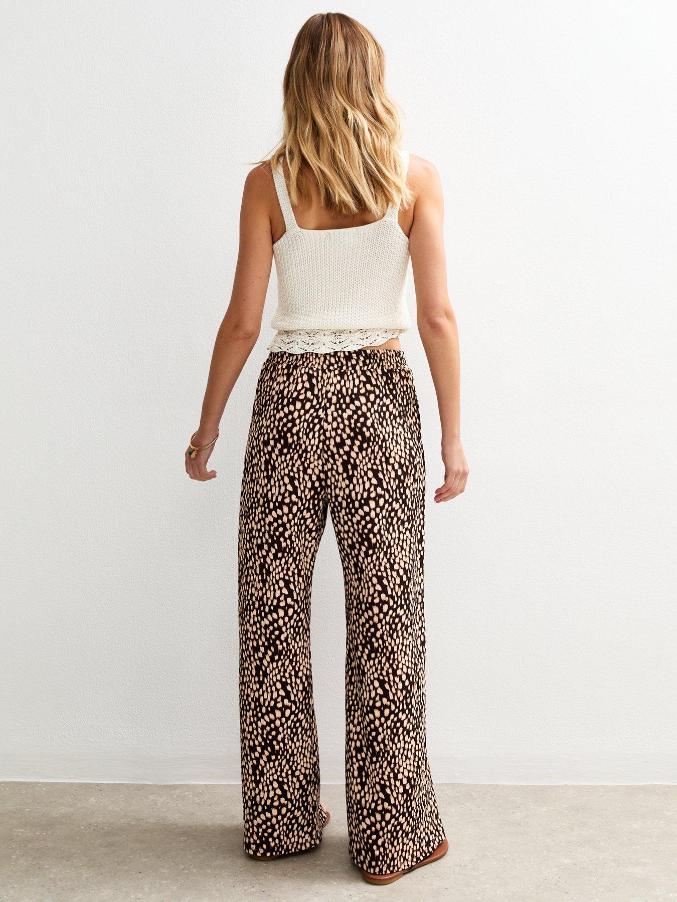 Image 2 of 4 of New Look Printed Textured Wide Leg Trousers - Brown