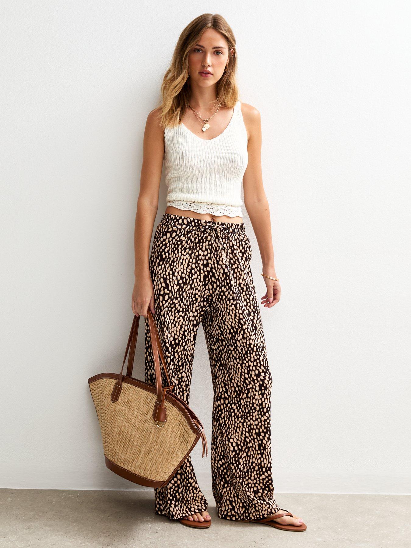 Image 3 of 4 of New Look Printed Textured Wide Leg Trousers - Brown