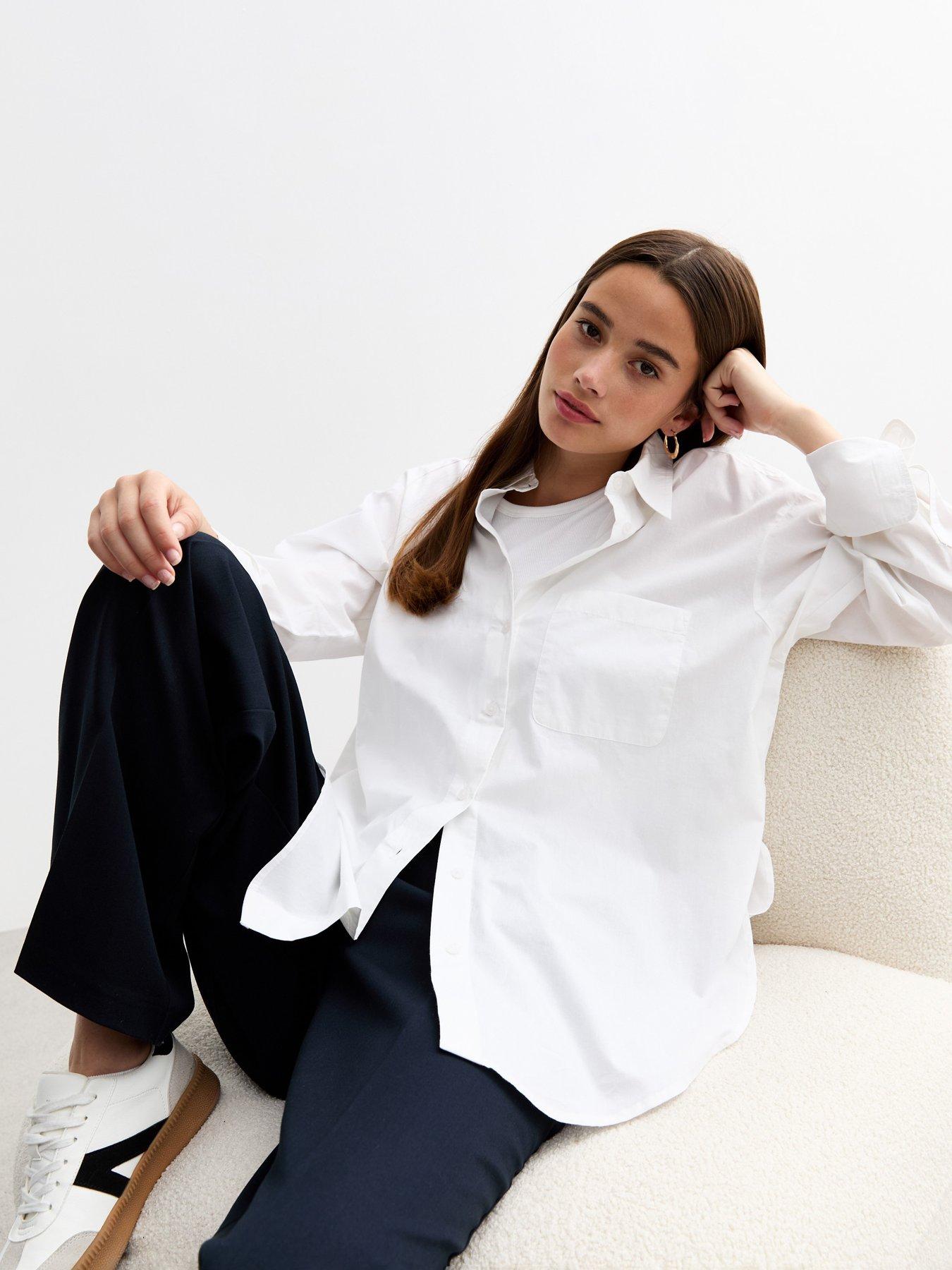 undefined White Cotton Poplin Shirt
