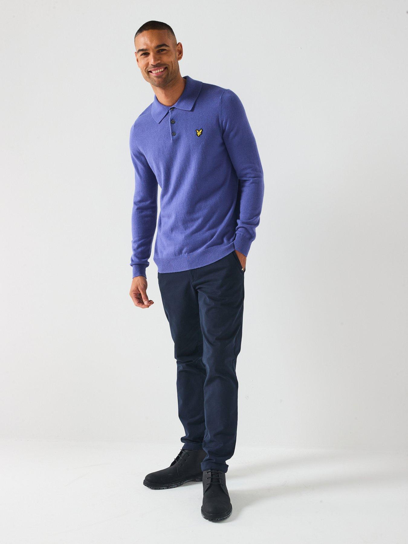 Image 3 of 6 of Lyle & Scott Cotton Merino Long Sleeve Knitted Polo - Dark Blue