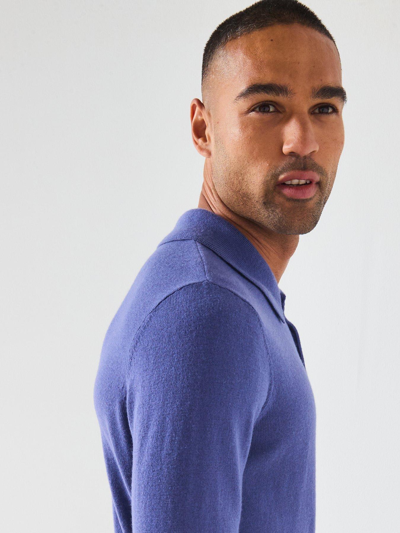 Image 5 of 6 of Lyle & Scott Cotton Merino Long Sleeve Knitted Polo - Dark Blue