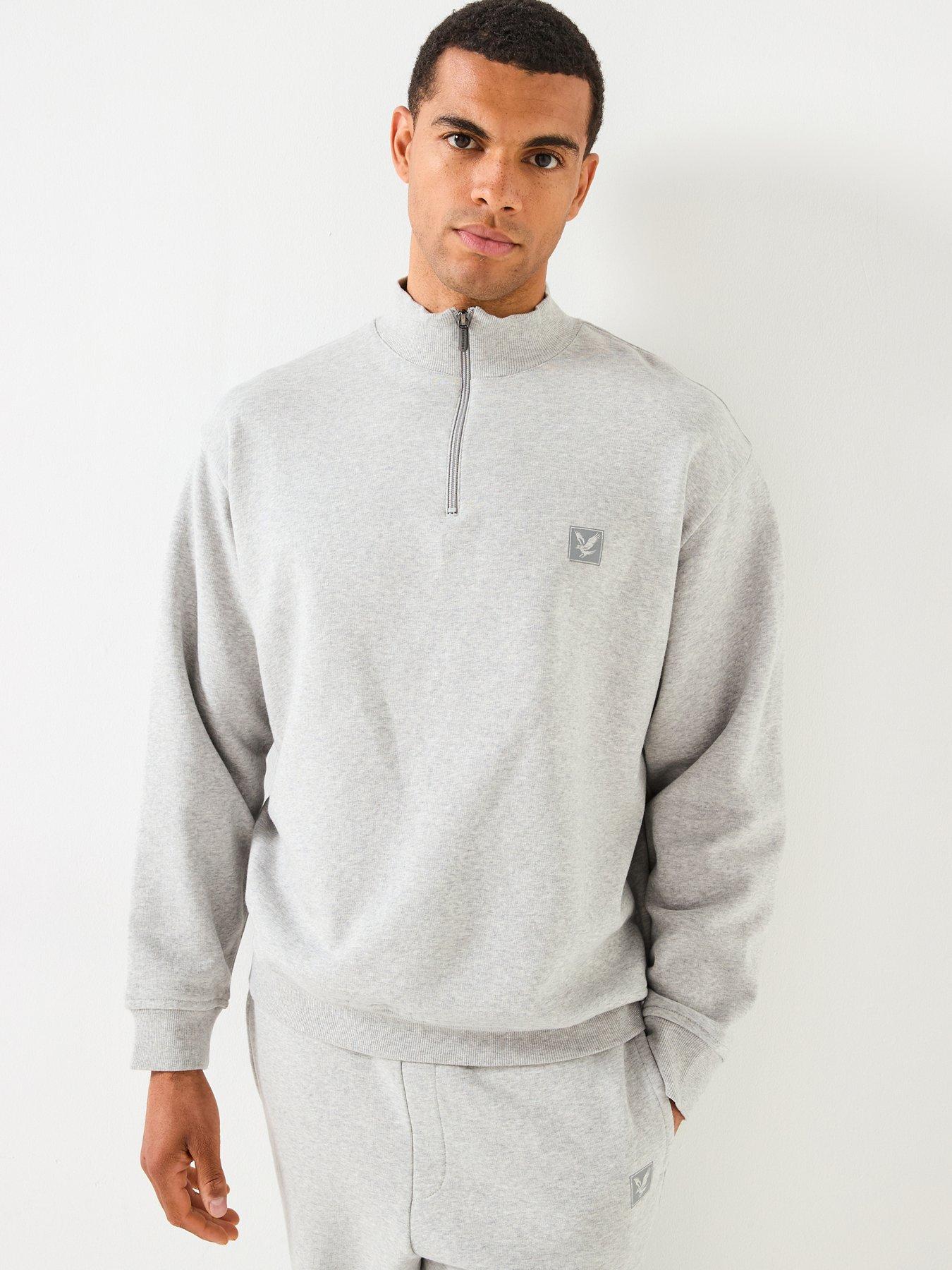 Image 1 of 6 of Lyle & Scott Loungewear 1/4 Zip Sweatshirt- Dark Grey - Light Grey