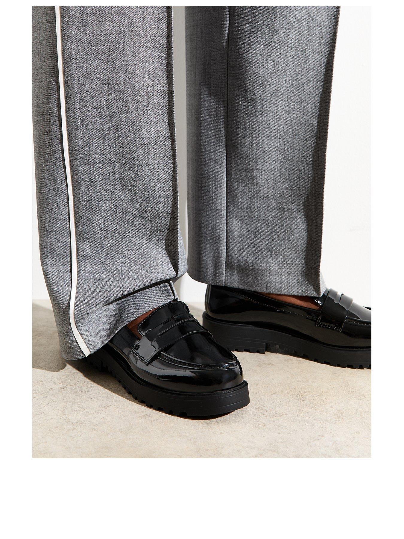 Image 2 of 6 of New Look Wide Fit Patent Faux Leather Chunky Penny Loafers - Black
