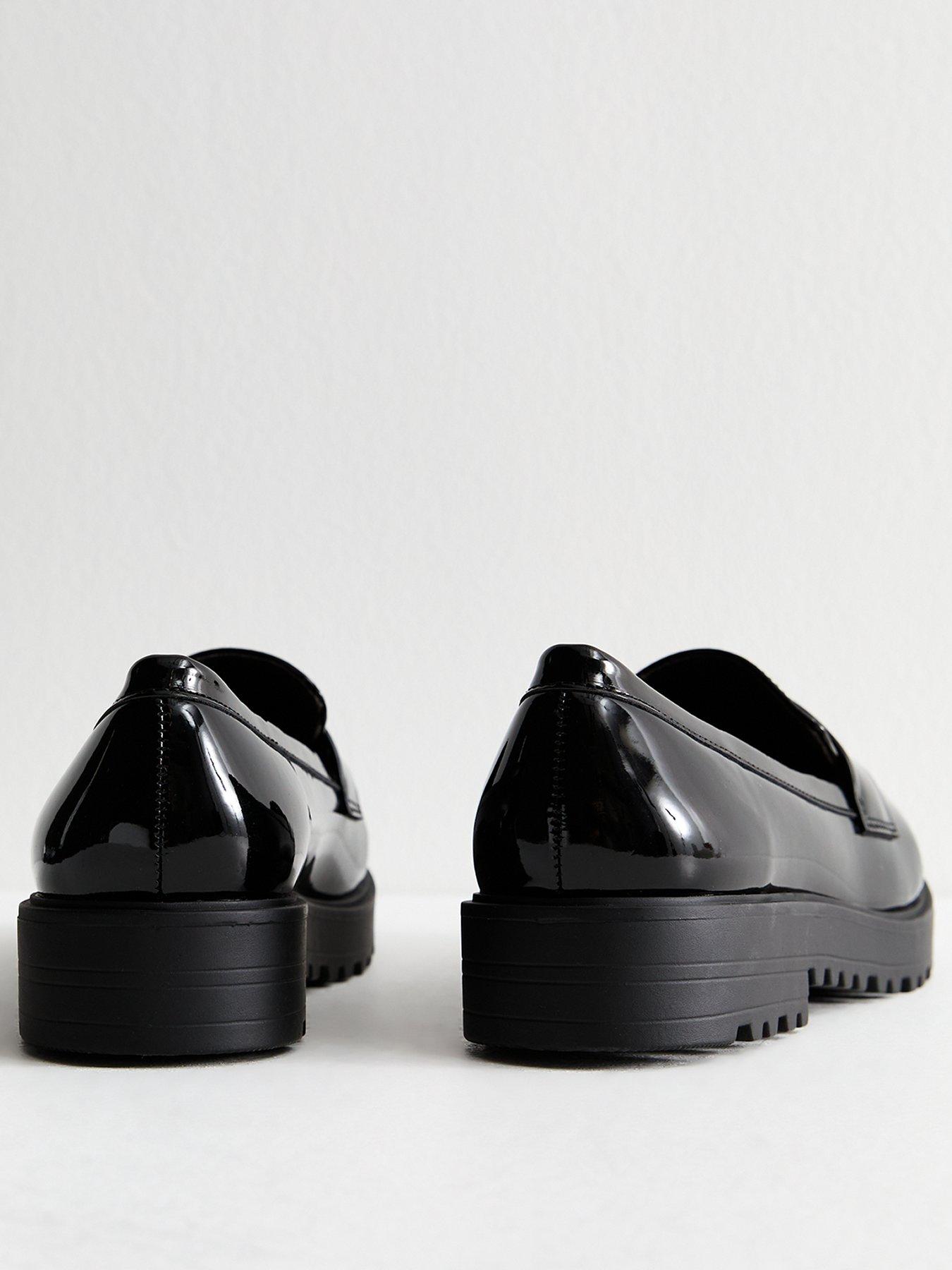 Image 3 of 6 of New Look Wide Fit Patent Faux Leather Chunky Penny Loafers - Black