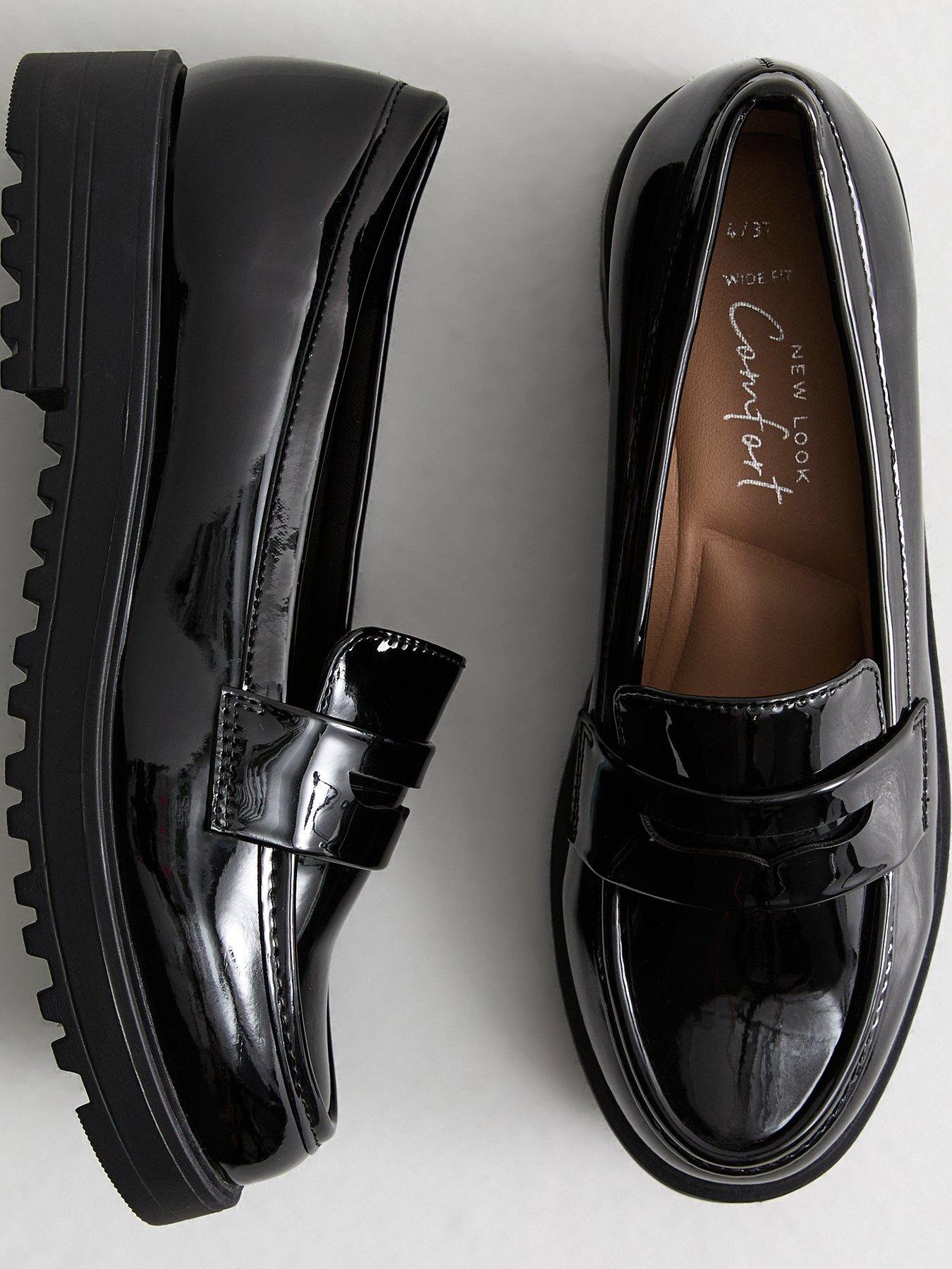 Image 4 of 6 of New Look Wide Fit Patent Faux Leather Chunky Penny Loafers - Black