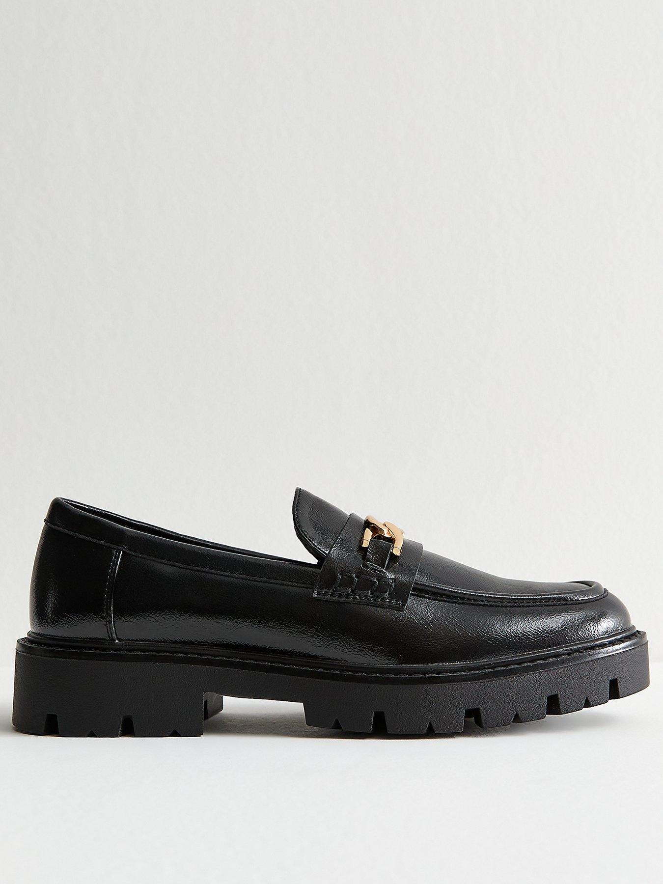 Image 1 of 6 of New Look Black Faux Leather Chain Link Chunky Loafer