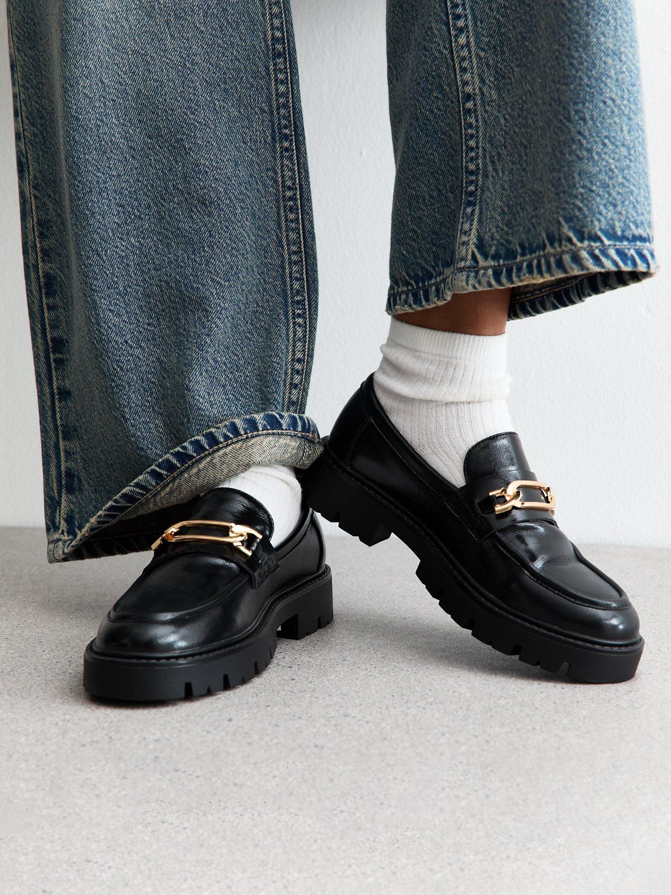 Image 5 of 6 of New Look Black Faux Leather Chain Link Chunky Loafer