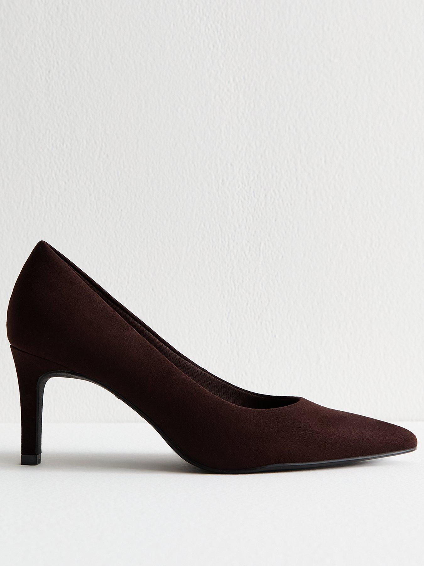 undefined Faux Suede Pointed Toe Court Shoes - Dark Brown