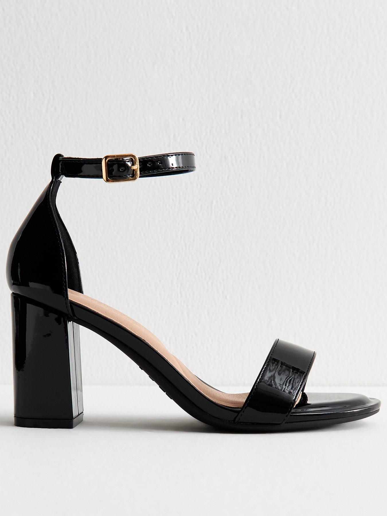 Image 1 of 5 of New Look Wide Fit Faux Patent Leather Block Heel Sandals - Black