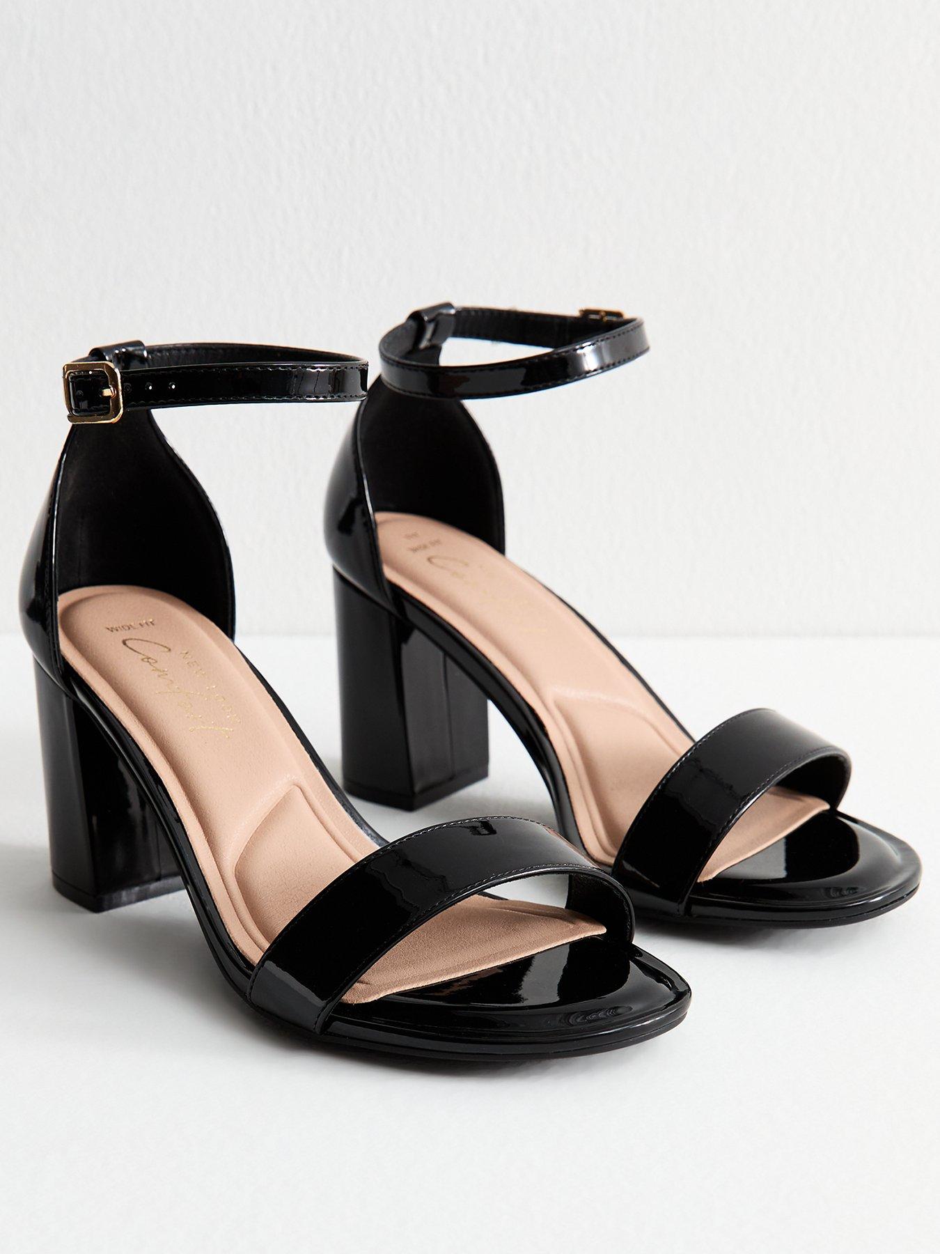 Image 2 of 5 of New Look Wide Fit Faux Patent Leather Block Heel Sandals - Black