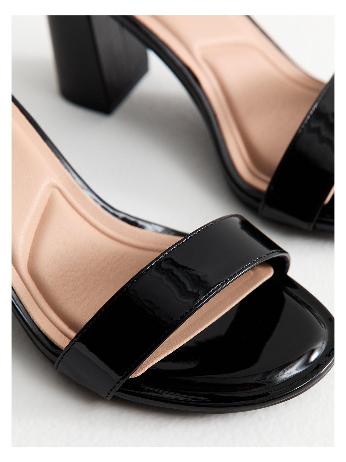 Image 3 of 5 of New Look Wide Fit Faux Patent Leather Block Heel Sandals - Black