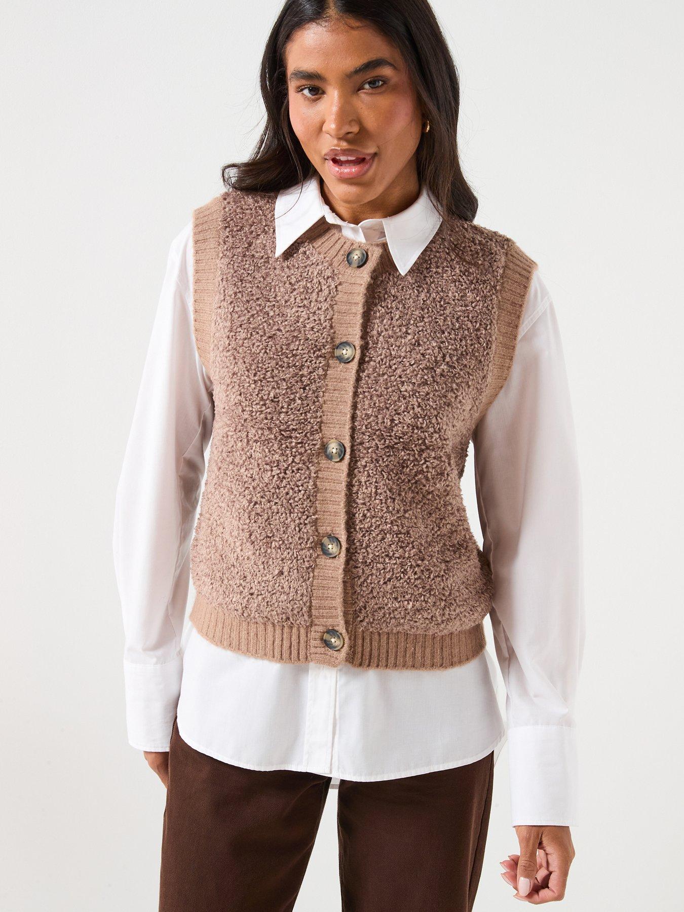 JDY Jdyeira Life Sleeveless Button Vest Knit - Beige