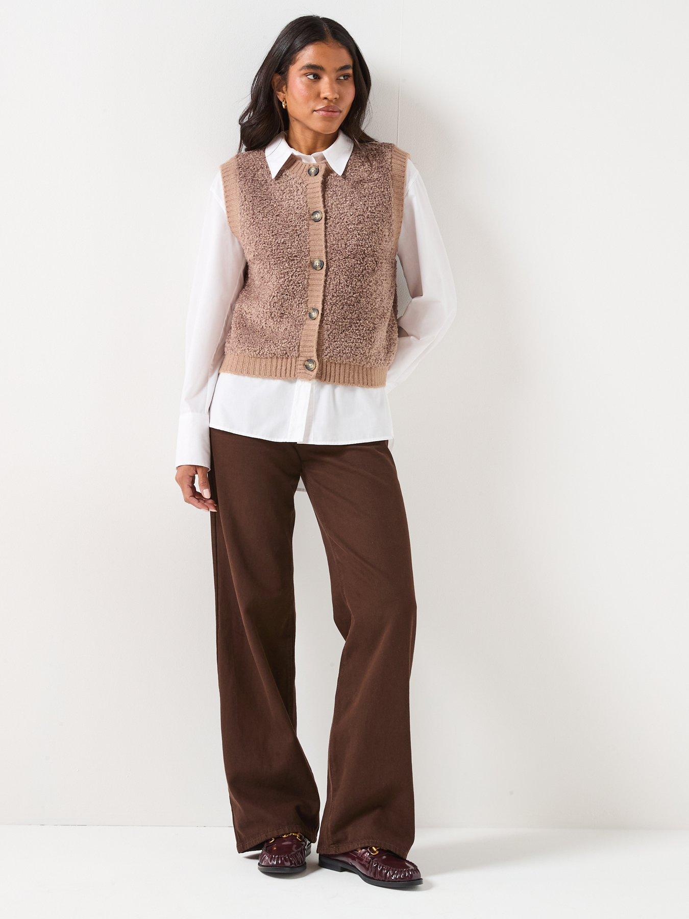  image of jdy-sleeveless-button-boucle-knit-vest-beige