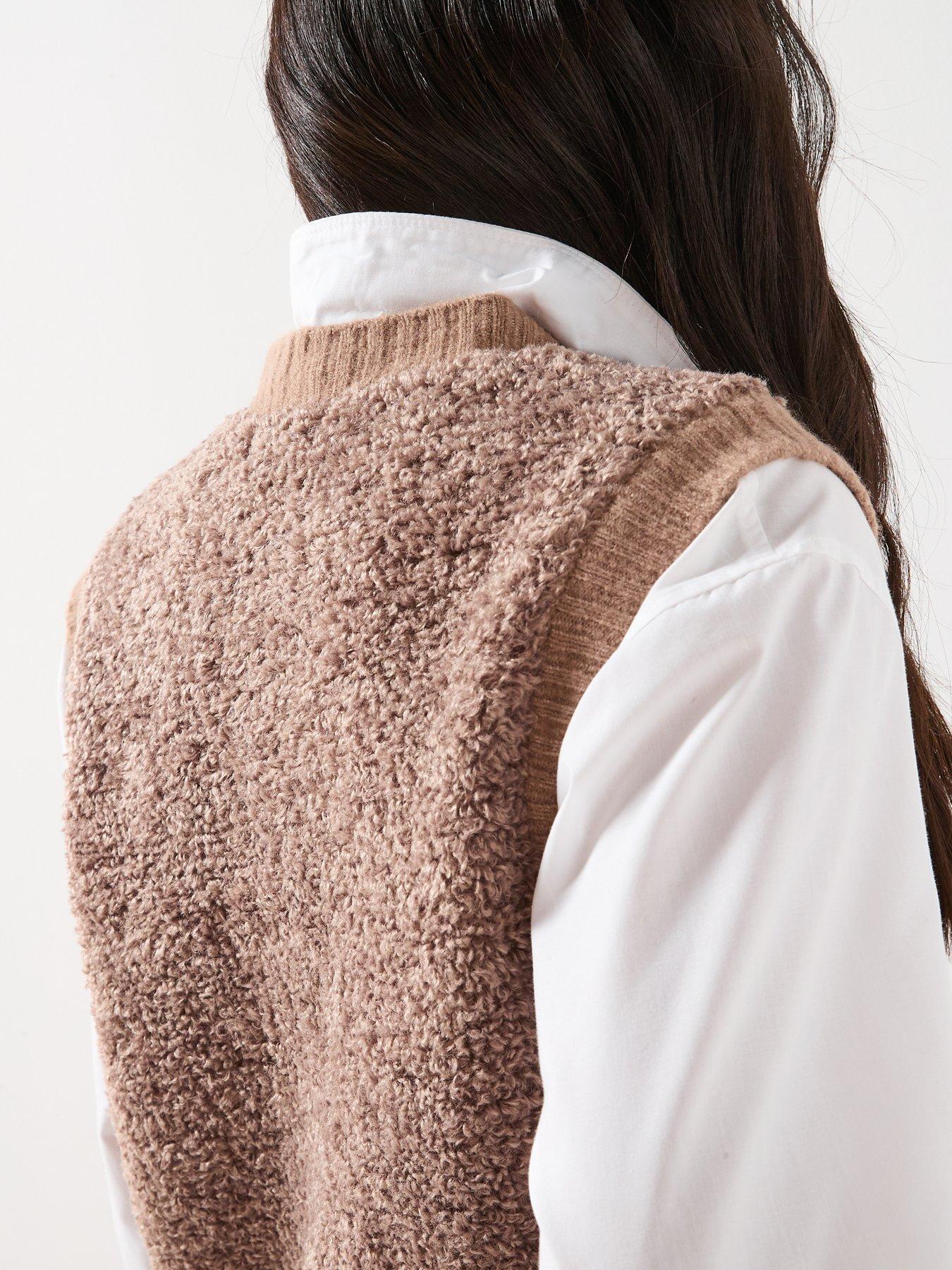  image of jdy-sleeveless-button-boucle-knit-vest-beige