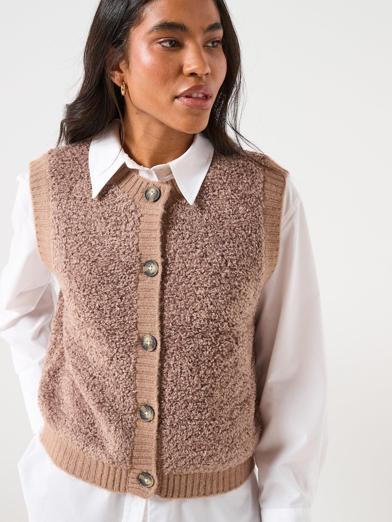  image of jdy-sleeveless-button-boucle-knit-vest-beige