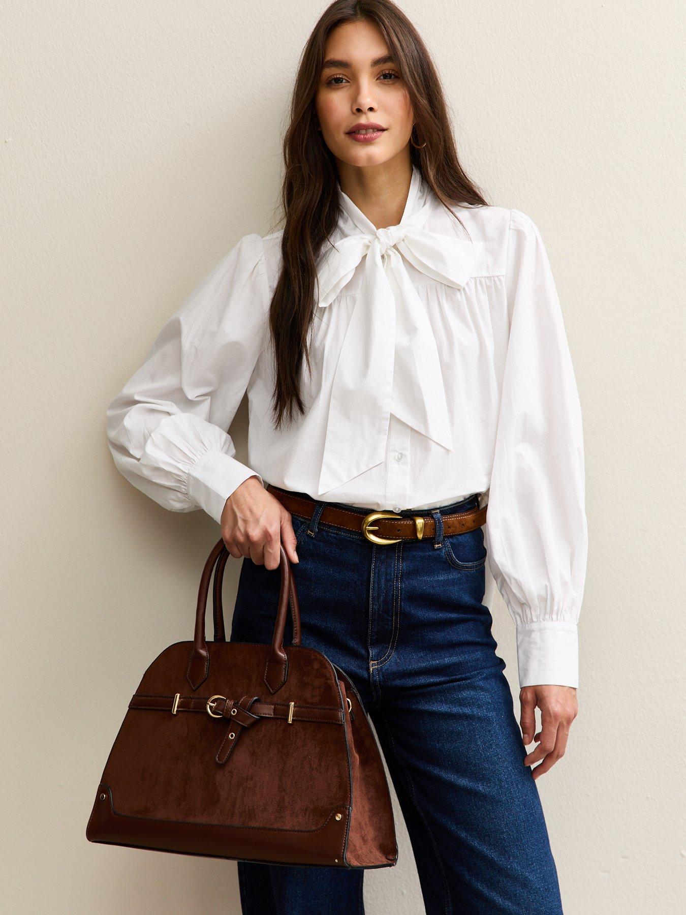 undefined Poplin Cotton Pussybow Neck Long Sleeve Blouse - White