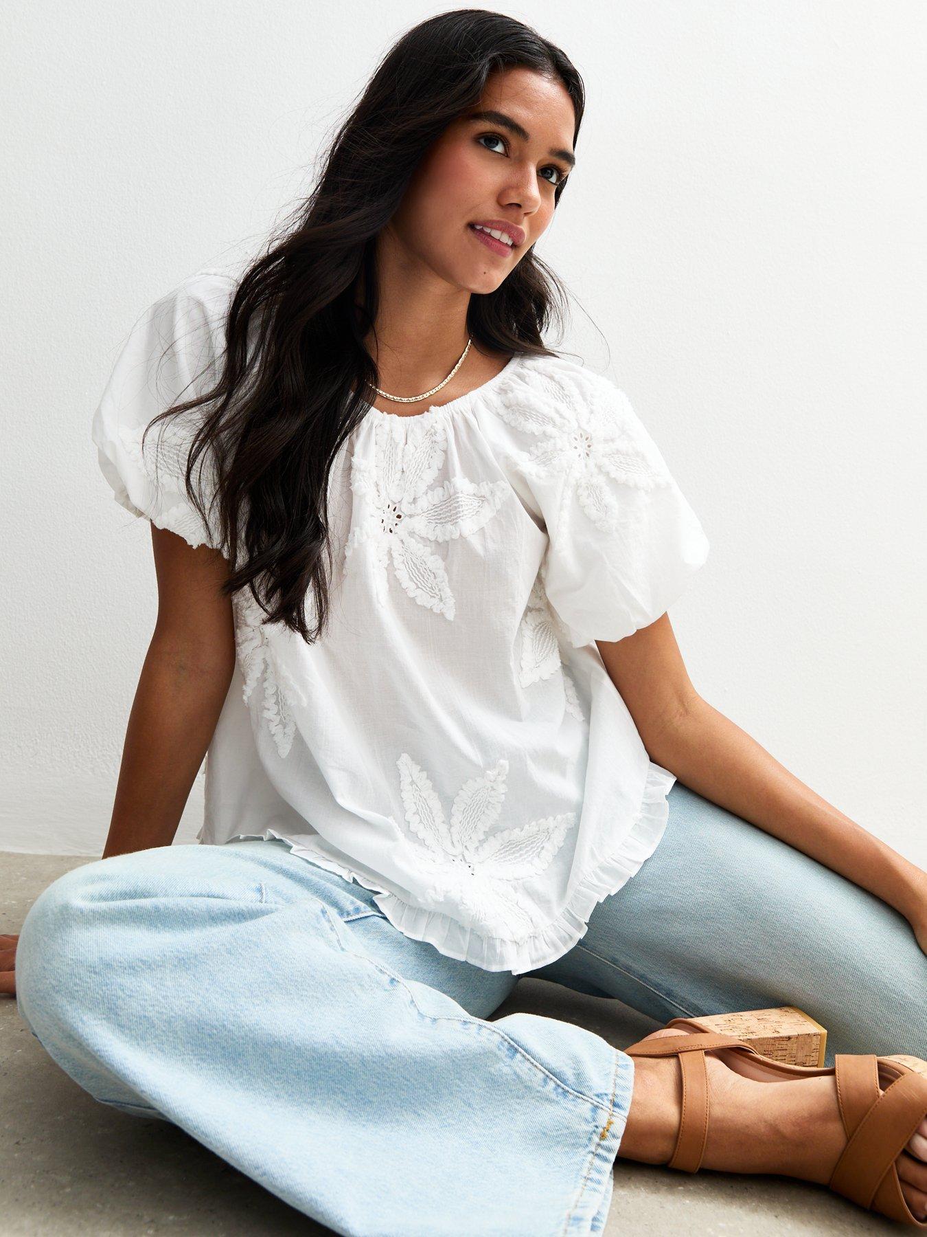 New Look White Floral Crochet Embroidered Top