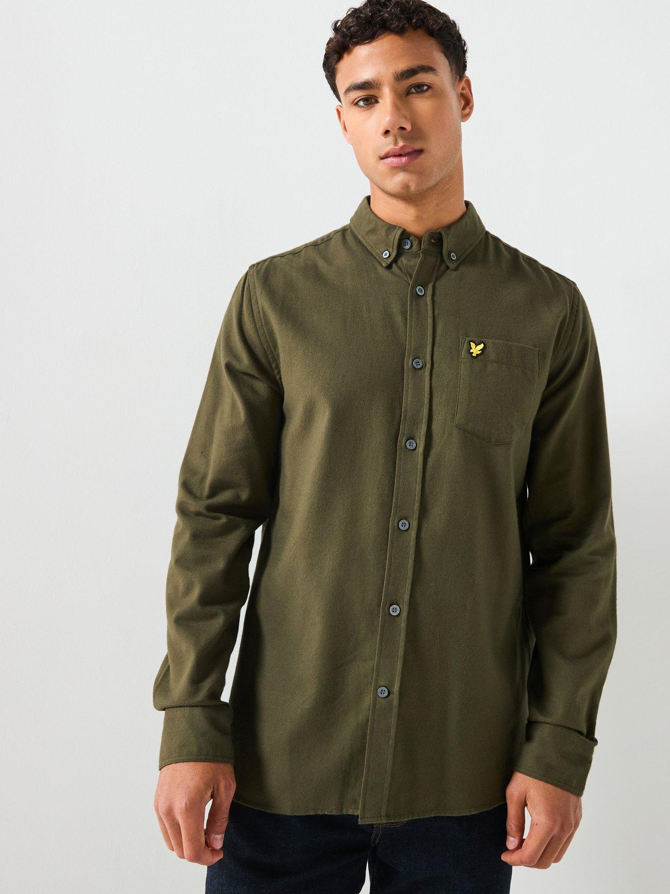  image of lyle-scott-plain-flannel-shirt-dark-green