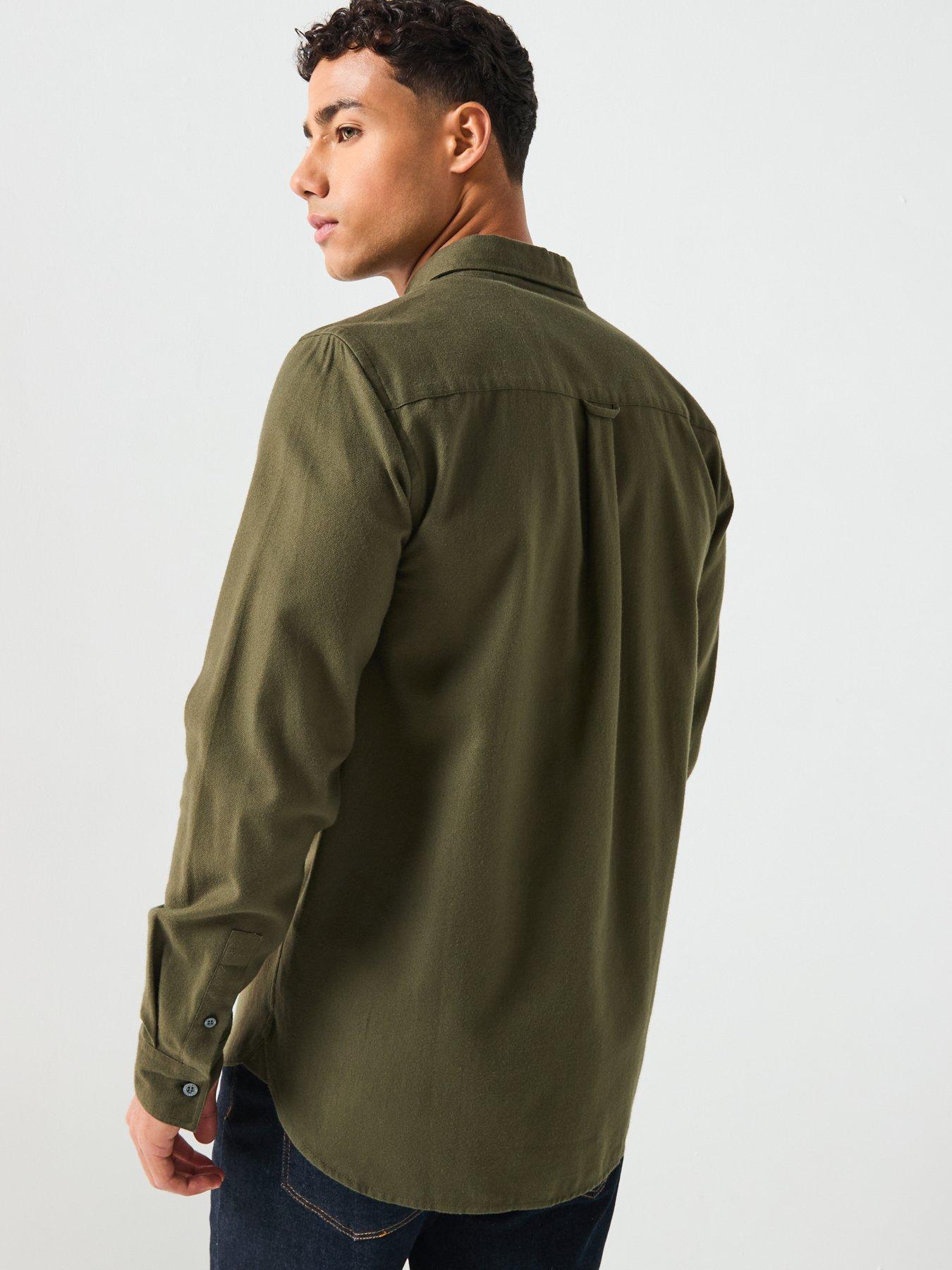  image of lyle-scott-plain-flannel-shirt-dark-green