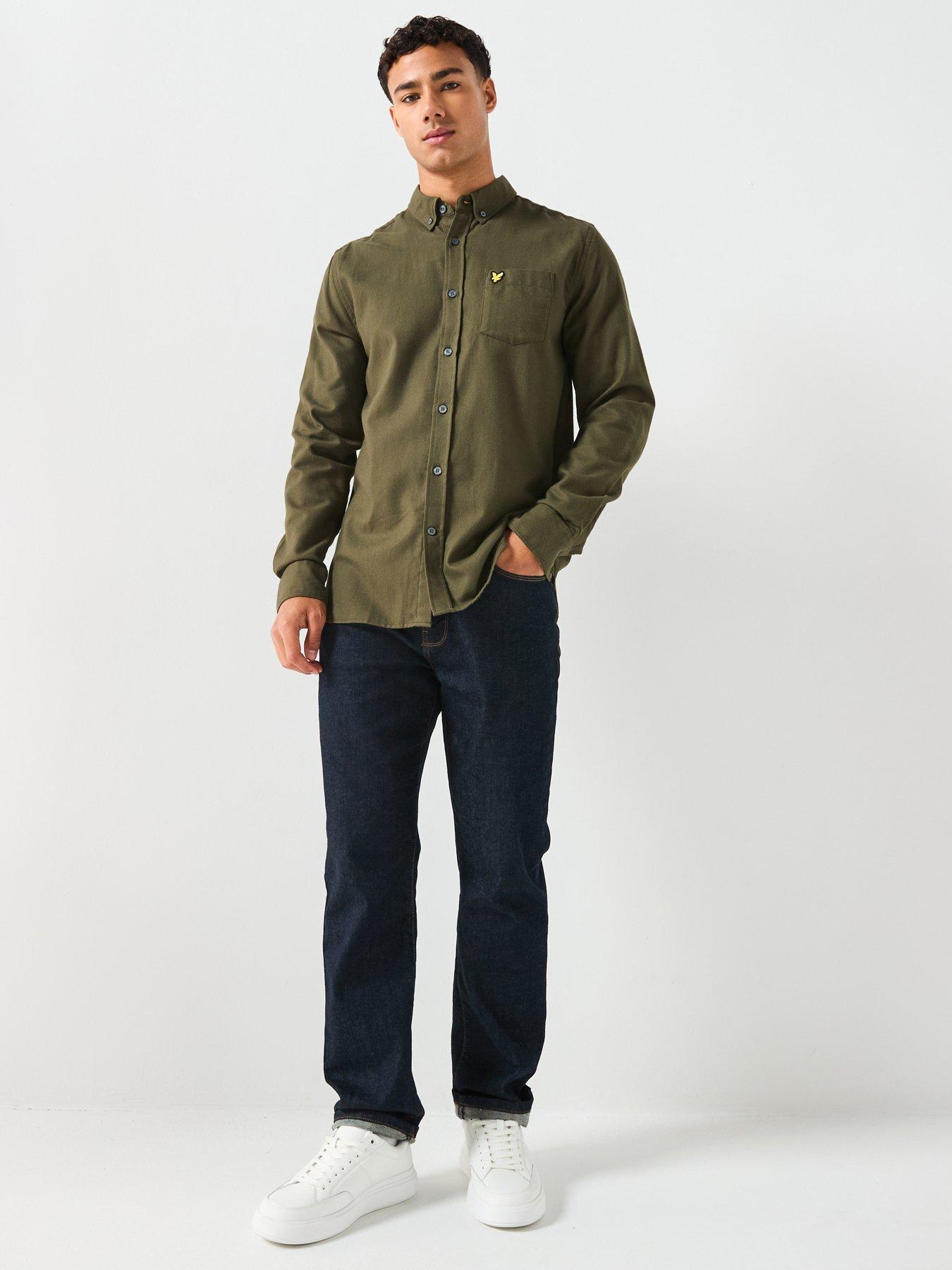  image of lyle-scott-plain-flannel-shirt-dark-green